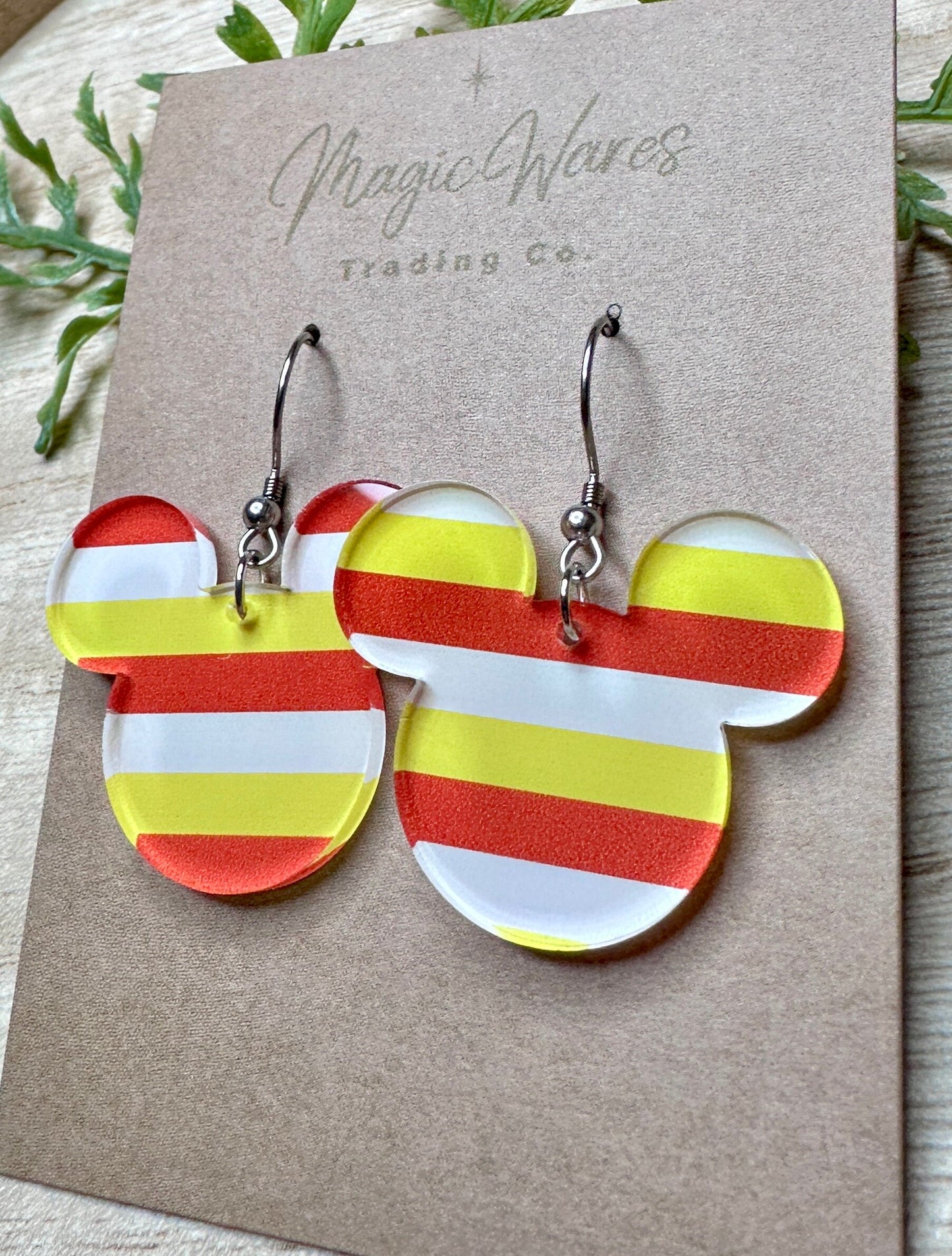 Candy Corn Mouse Laser cut Dangle Earrings, Striped Crystal Acrylic Earrings, Halloween earrings, Not so scary Halloween Party earrings
