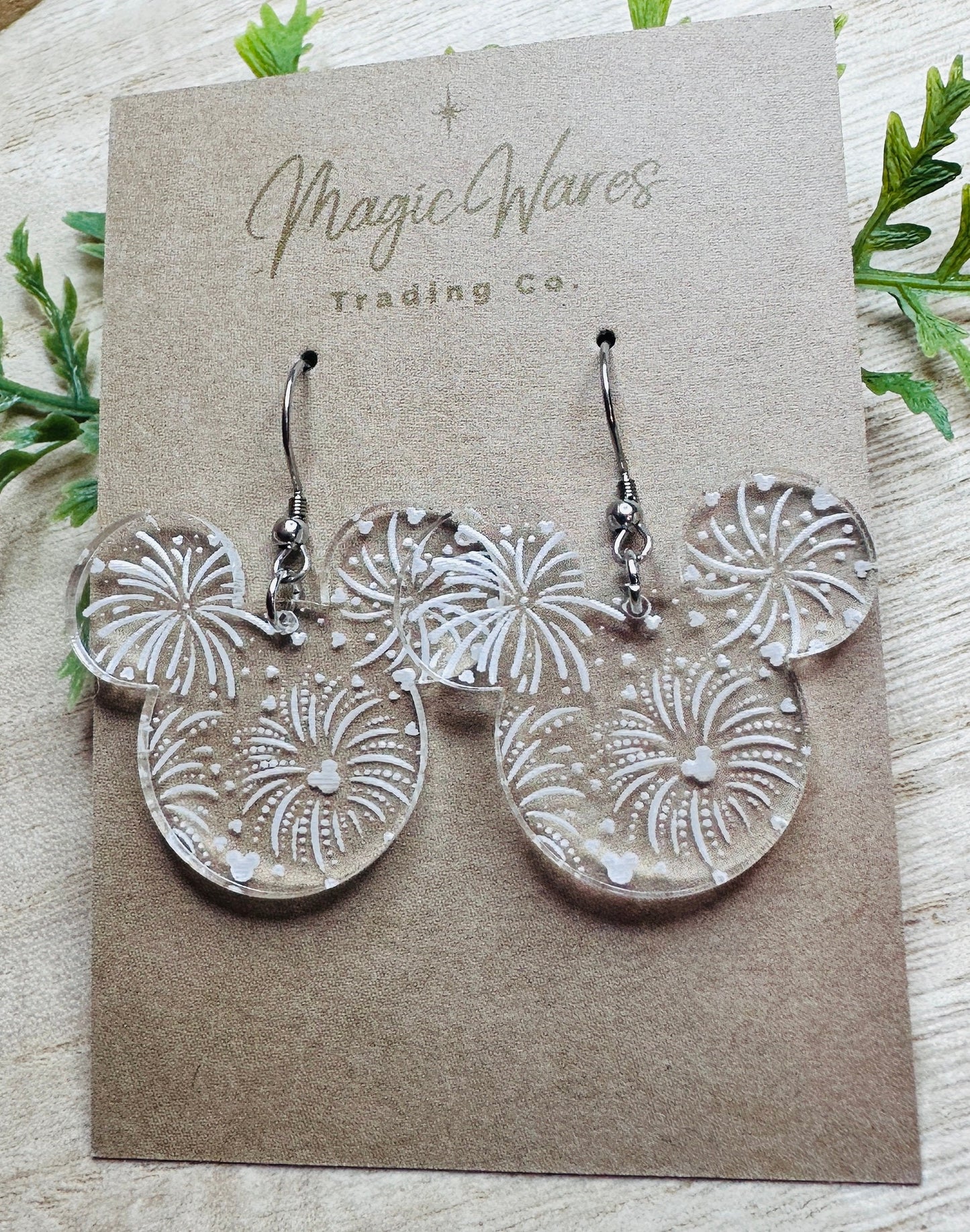 Fireworks, Engraved Crystal Acrylic Earrings, Made to order, Laser Engraved, Glowforge Earrings