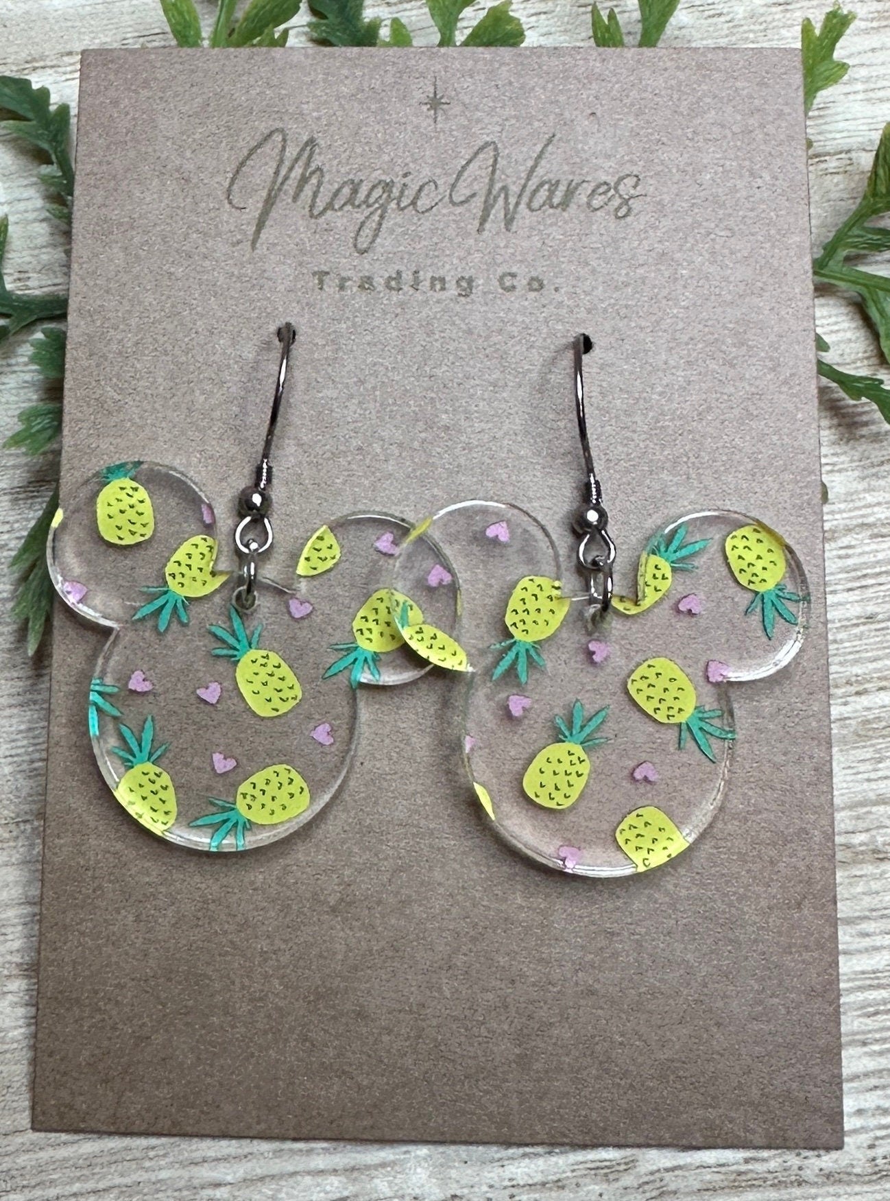 Pineapple Mouse, Laser Cut, pineapple pattern Crystal Acrylic Earrings, Dangle Earrings, Made to order, Glowforge Earrings