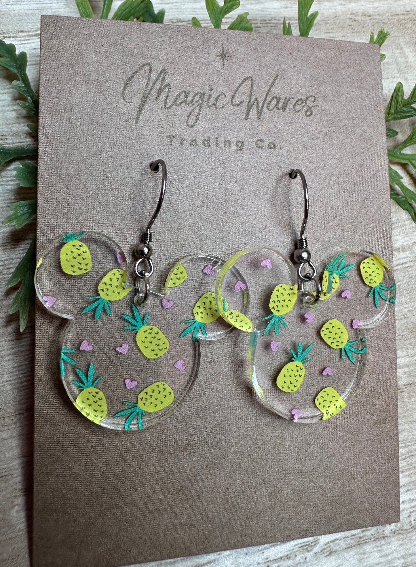 Pineapple Mouse, Laser Cut, pineapple pattern Crystal Acrylic Earrings, Dangle Earrings, Made to order, Glowforge Earrings