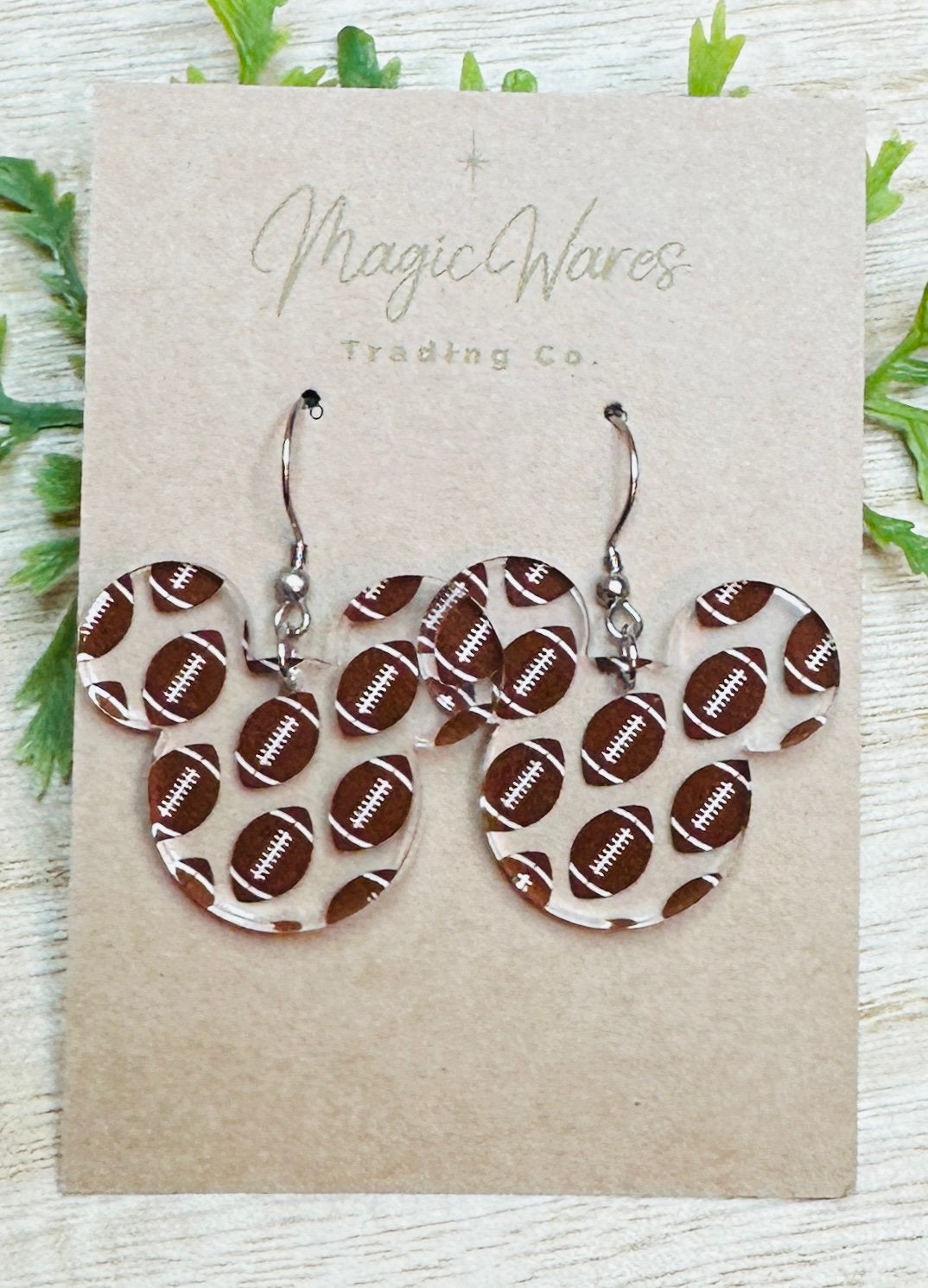 Football Mouse, Mouse head Laser cut Football Patterned Crystal Acrylic Earrings, Handmade earrings, Glowforge Earrings