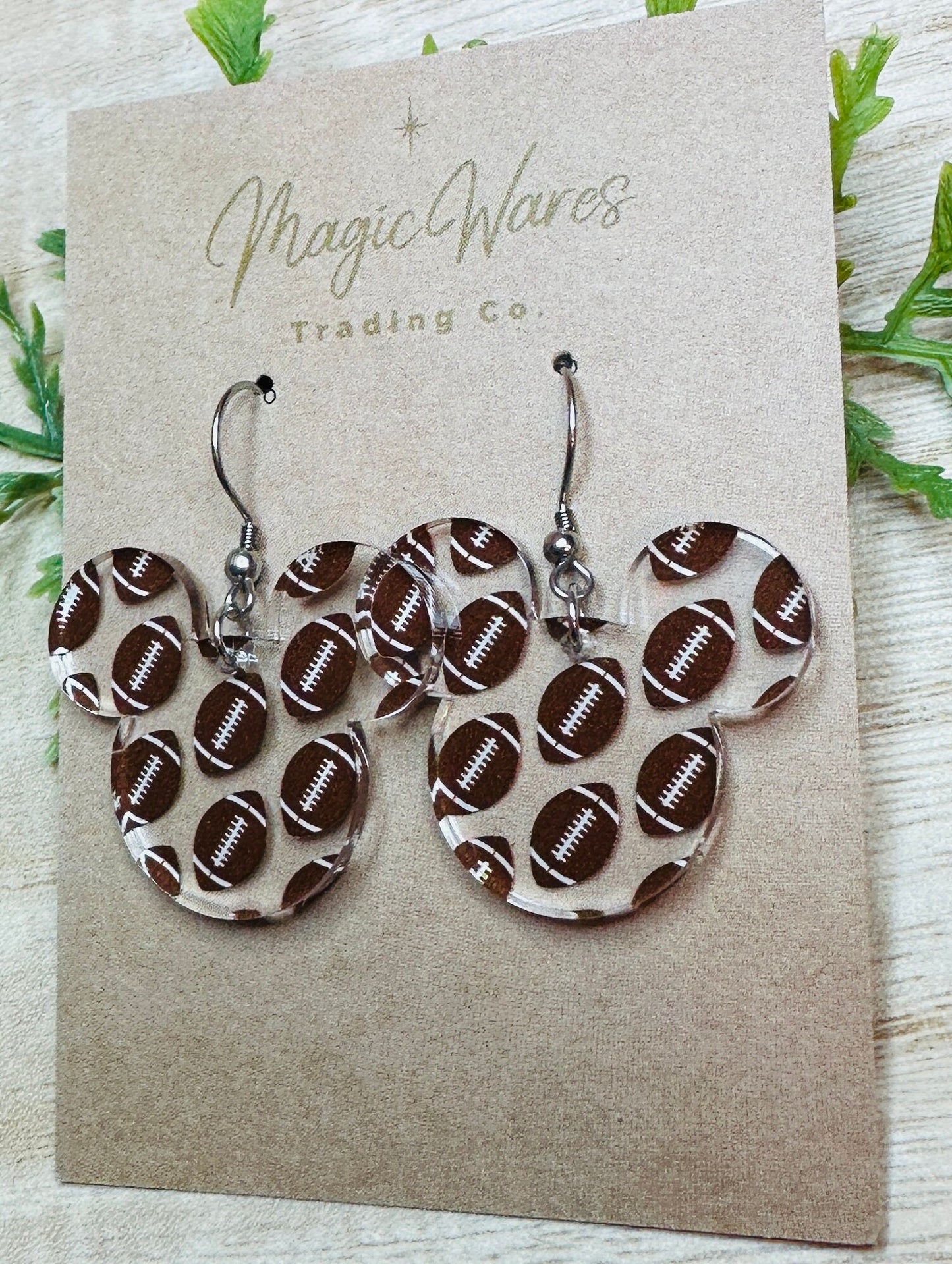 Football Mouse, Mouse head Laser cut Football Patterned Crystal Acrylic Earrings, Handmade earrings, Glowforge Earrings