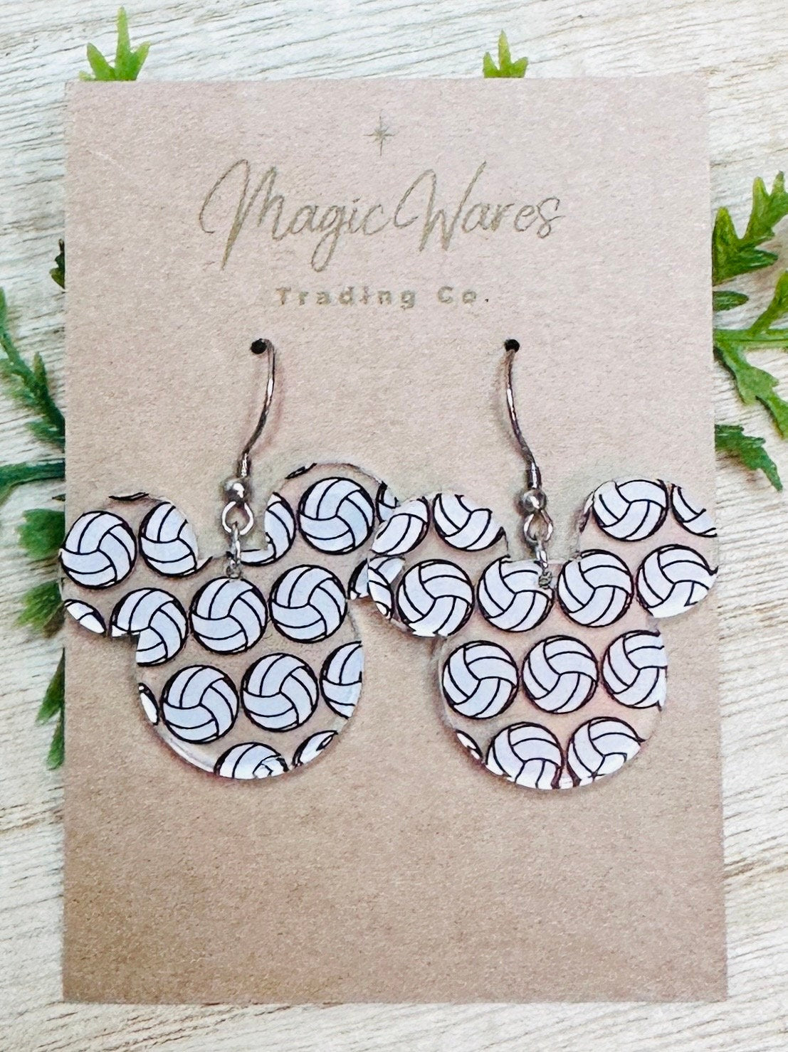 Volleyball Mouse, Mouse head Laser cut Volleyball Patterned Crystal Acrylic Earrings, Handmade earrings, Glowforge Earrings