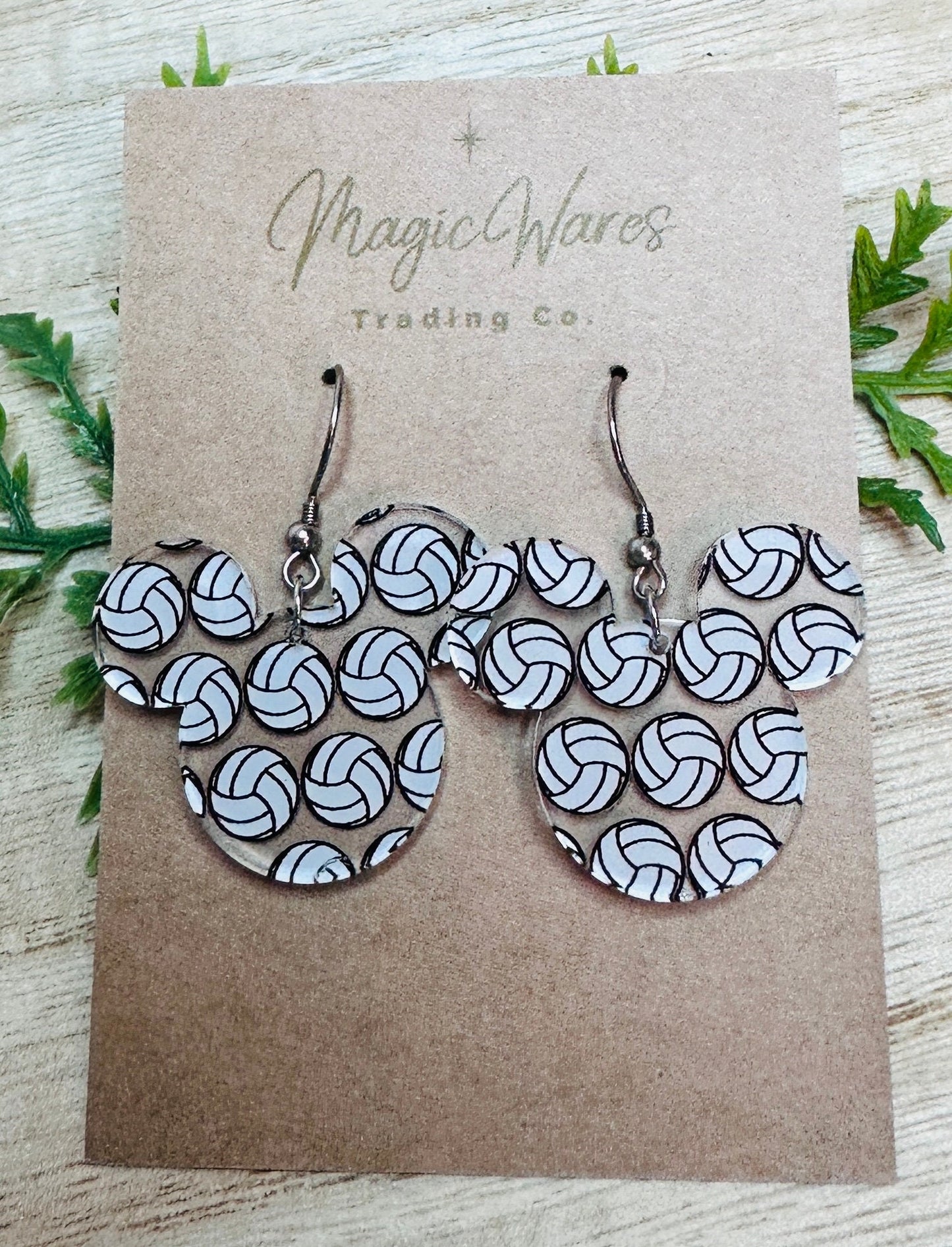 Volleyball Mouse, Mouse head Laser cut Volleyball Patterned Crystal Acrylic Earrings, Handmade earrings, Glowforge Earrings
