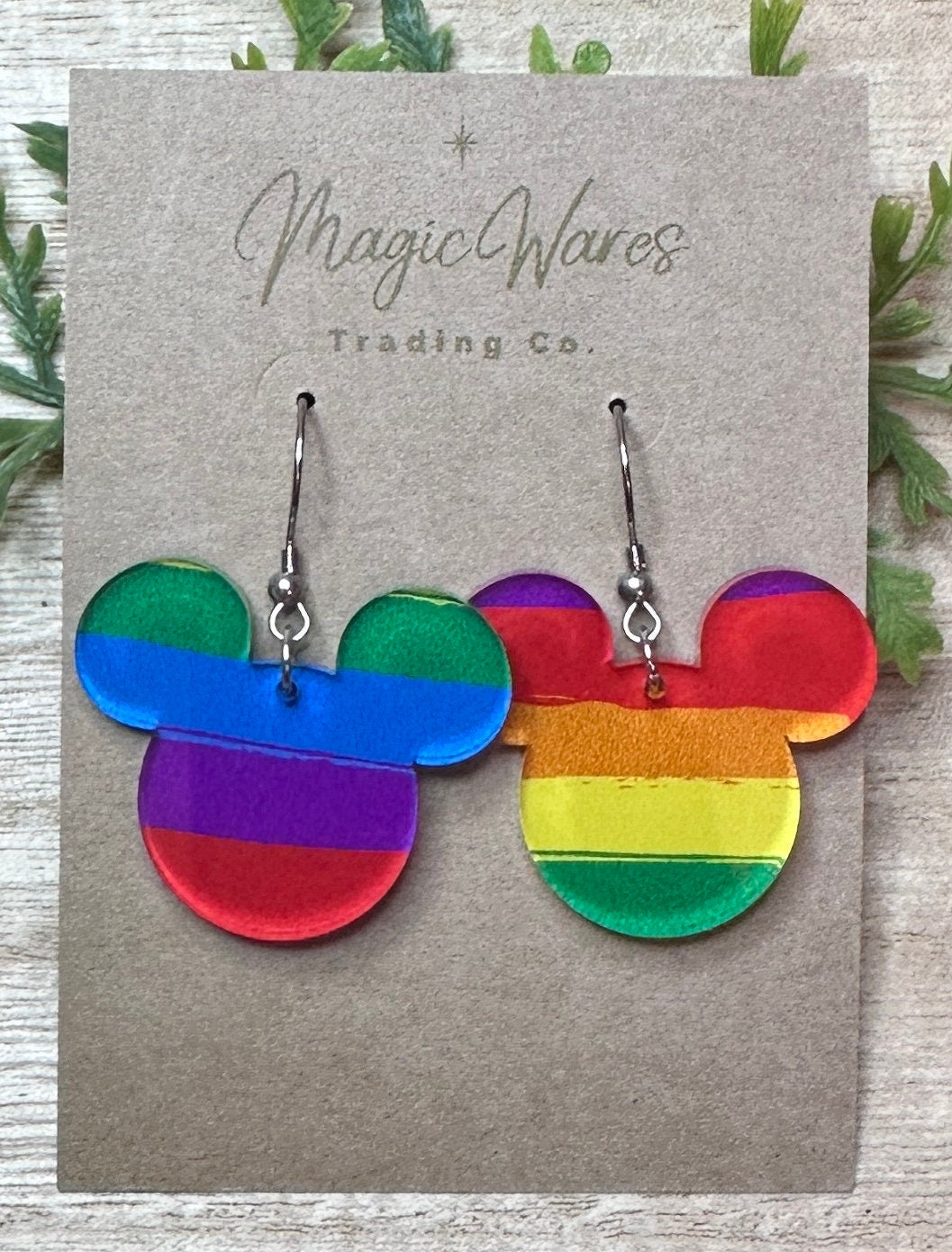 Pride Mouse, Laser cut dangle earrings, Rainbow Stripe Pattern Acrylic, Mouse head dangle earring