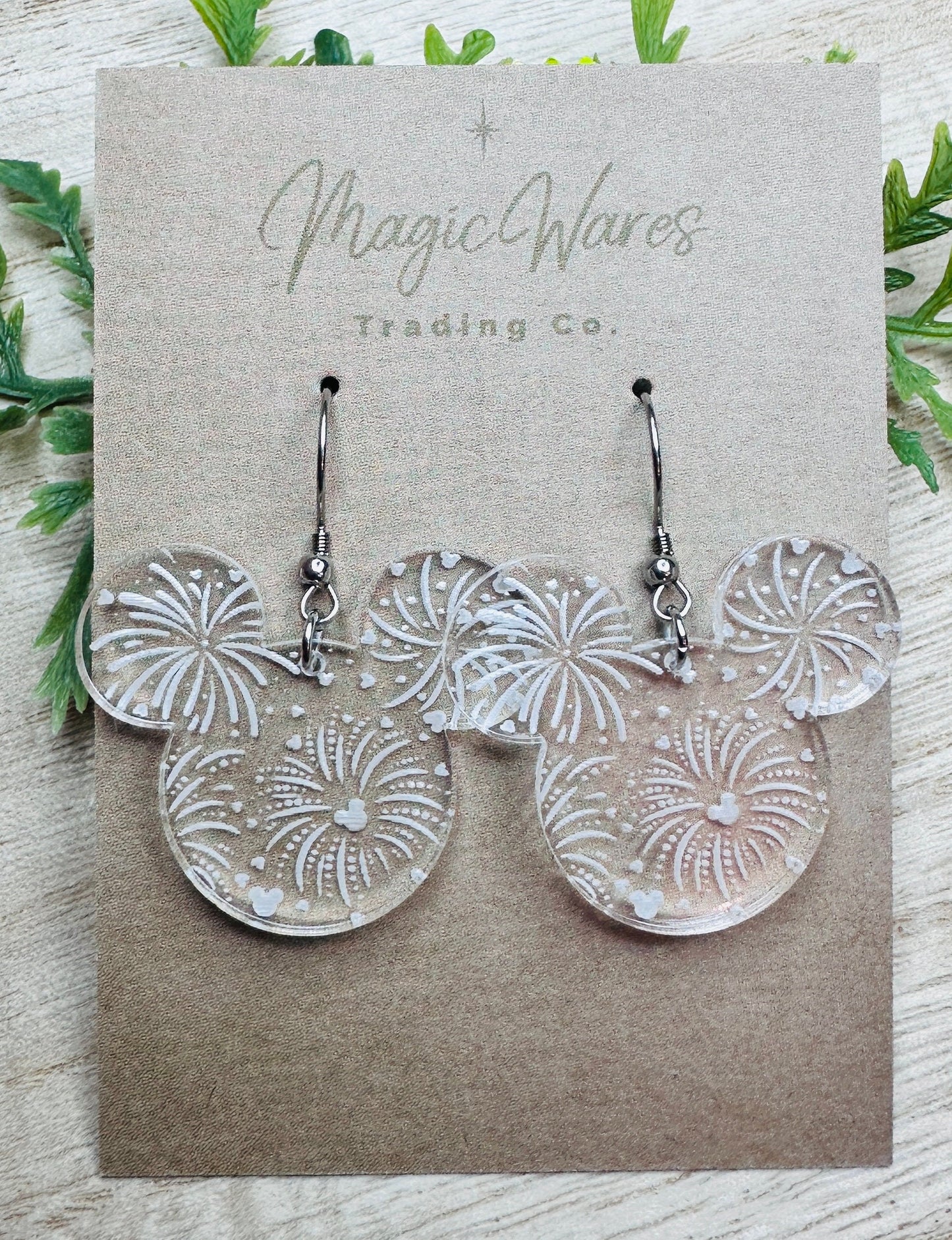 Fireworks, Engraved Crystal Acrylic Earrings, Made to order, Laser Engraved, Glowforge Earrings