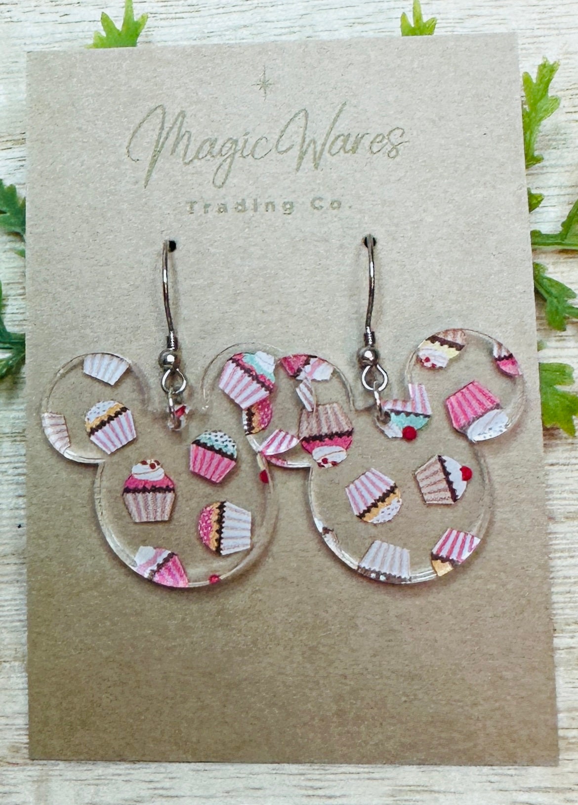 Cupcake Mouse, Laser Cut Dangle Earrings , Cupcake patterned Crystal Acrylic Earrings, Dangle Earrings, Made to order, Birthday Earrings