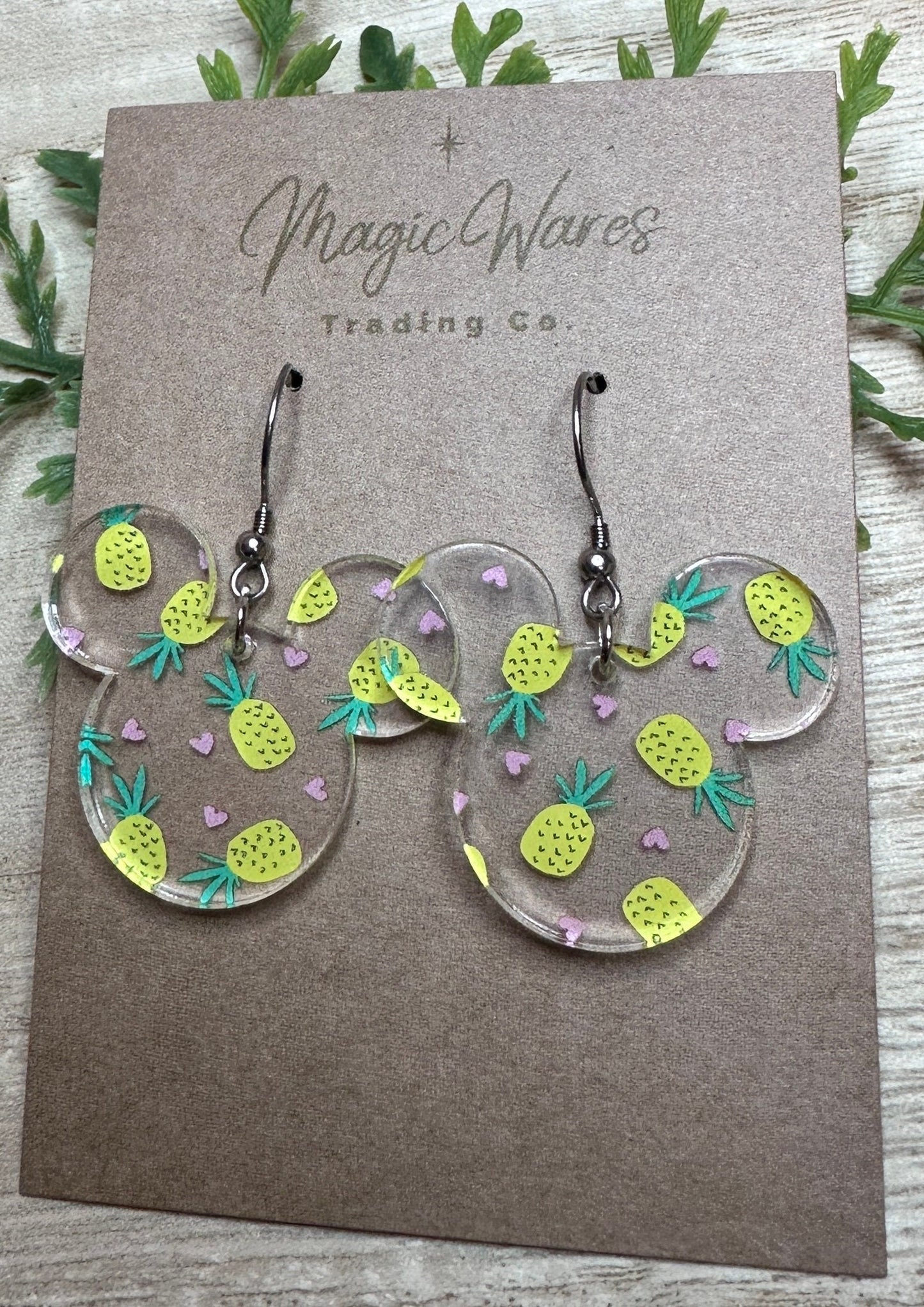 Pineapple Mouse, Laser Cut, pineapple pattern Crystal Acrylic Earrings, Dangle Earrings, Made to order, Glowforge Earrings
