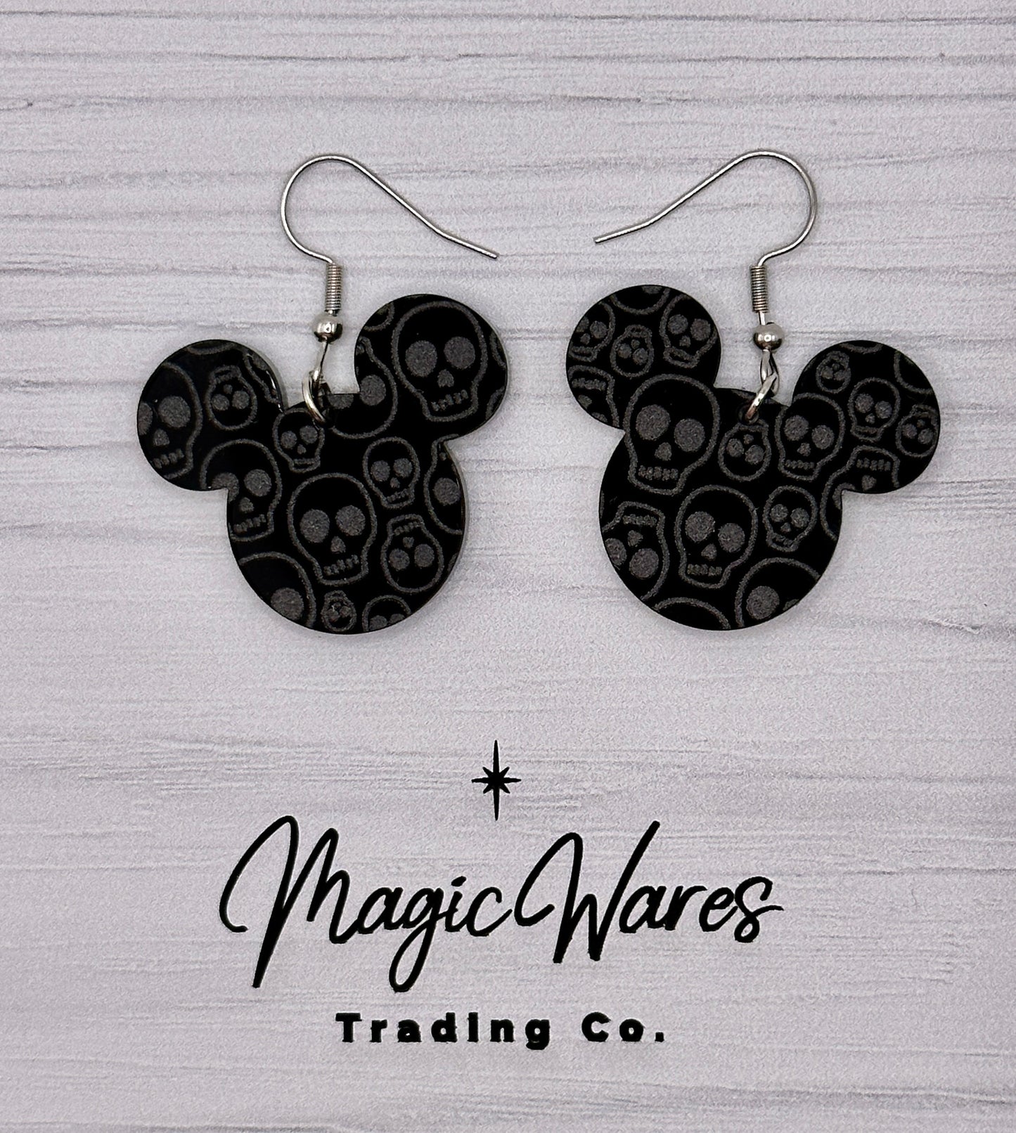 Black on Black Skulls Laser cut Black Acrylic Skull Pattern Crystal Acrylic Earrings, Halloween earrings Halloween Party Dangle Earrings
