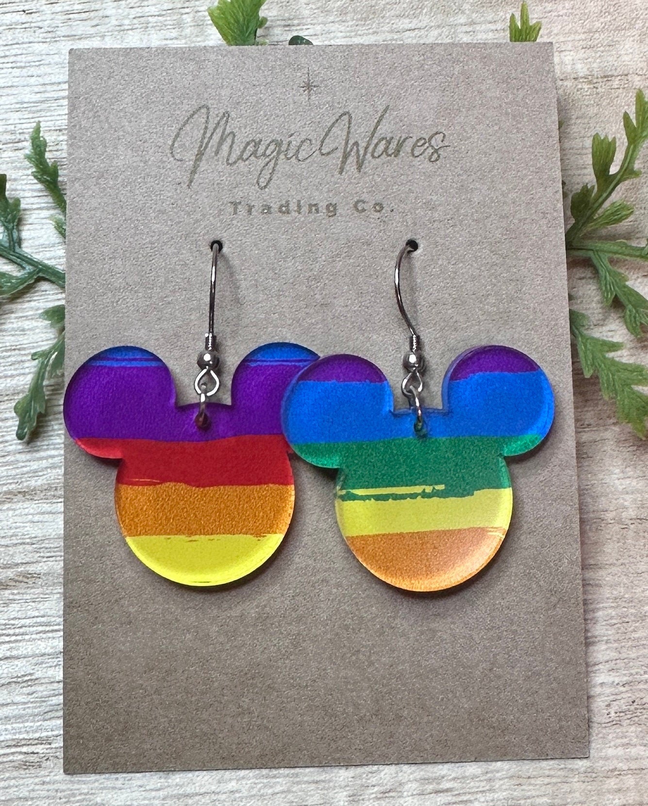 Pride Mouse, Laser cut dangle earrings, Rainbow Stripe Pattern Acrylic, Mouse head dangle earring