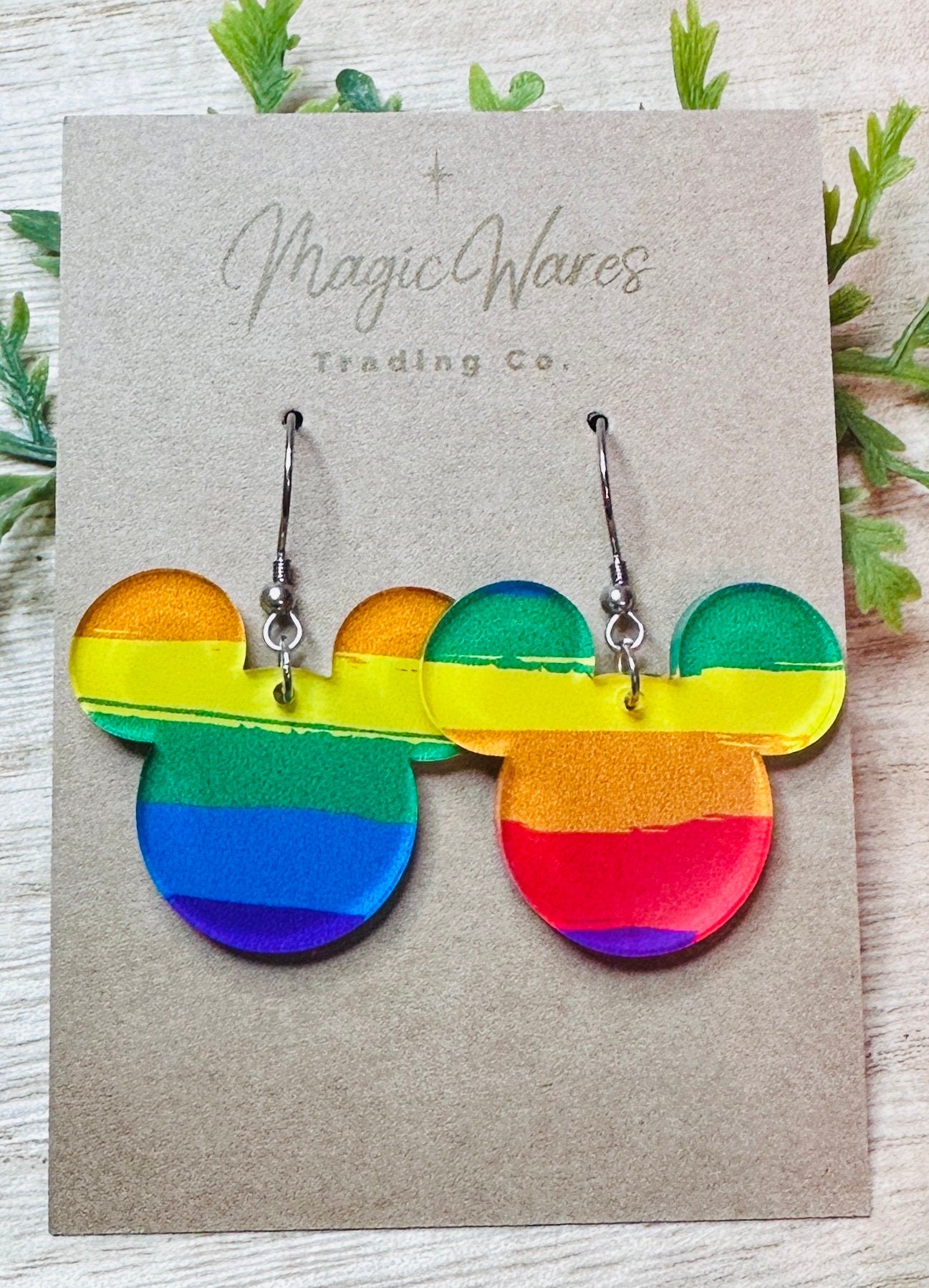 Pride Mouse, Laser cut dangle earrings, Rainbow Stripe Pattern Acrylic, Mouse head dangle earring