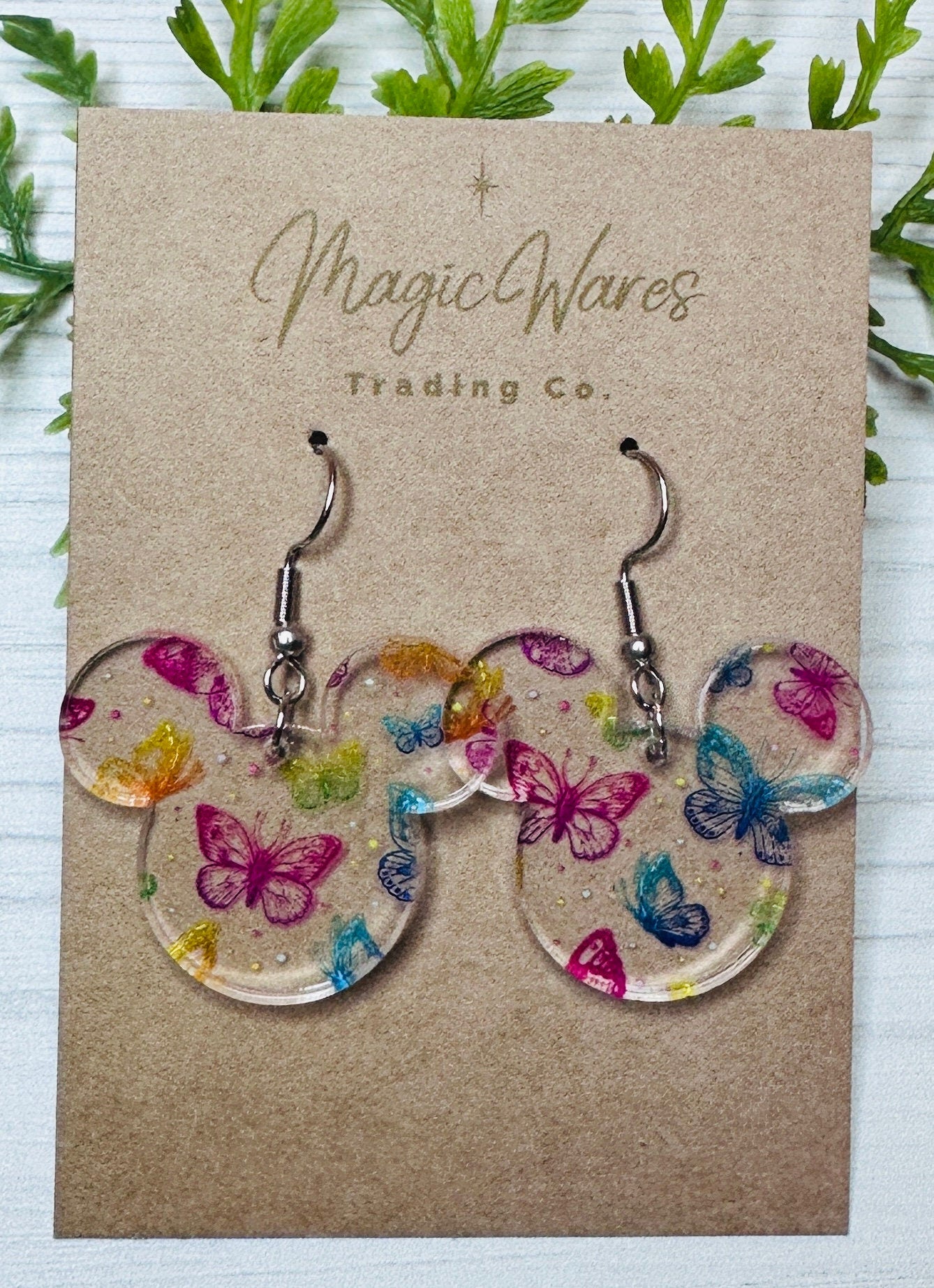 Rainbow Butterfly, Laser Cut Mousehead Dangle Earrings Butterfly patterned Crystal Acrylic Earrings, Dangle Earrings, Handmade Earrings