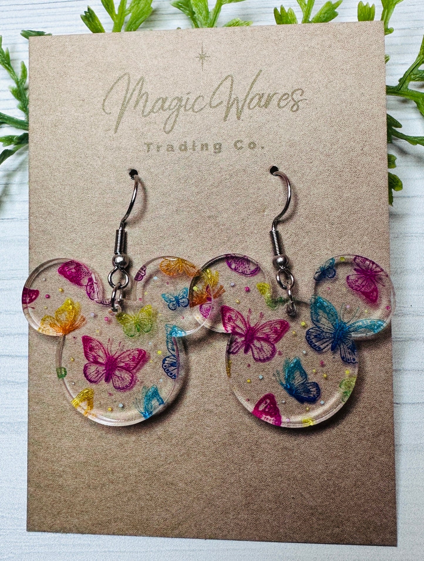 Rainbow Butterfly, Laser Cut Mousehead Dangle Earrings Butterfly patterned Crystal Acrylic Earrings, Dangle Earrings, Handmade Earrings