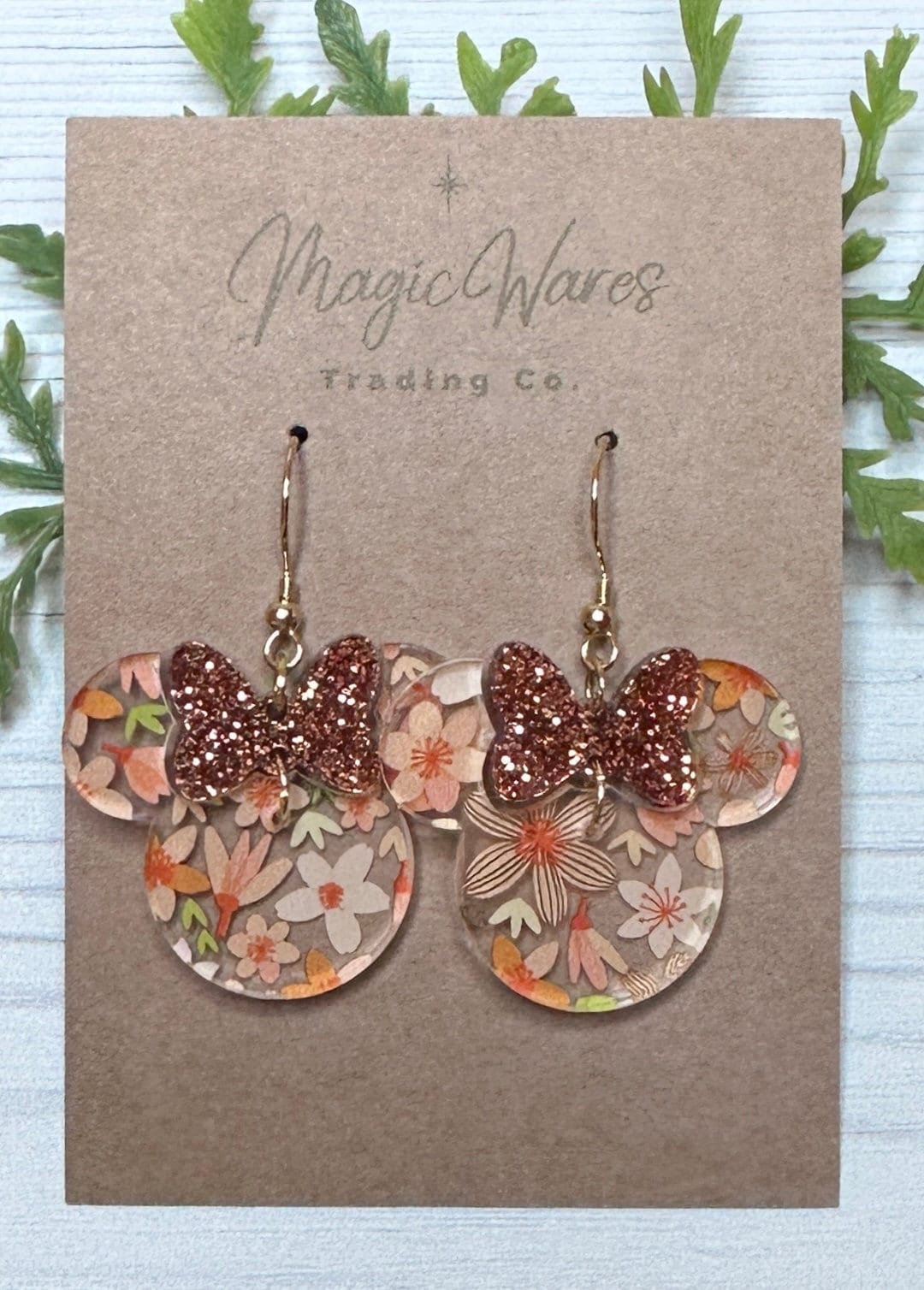 Orange Floral Minnie, Pumpkin Glitter Bow Dangle Earrings, Laser cut Glitter Acrylic Earrings Handmade Orange Floral Earrings