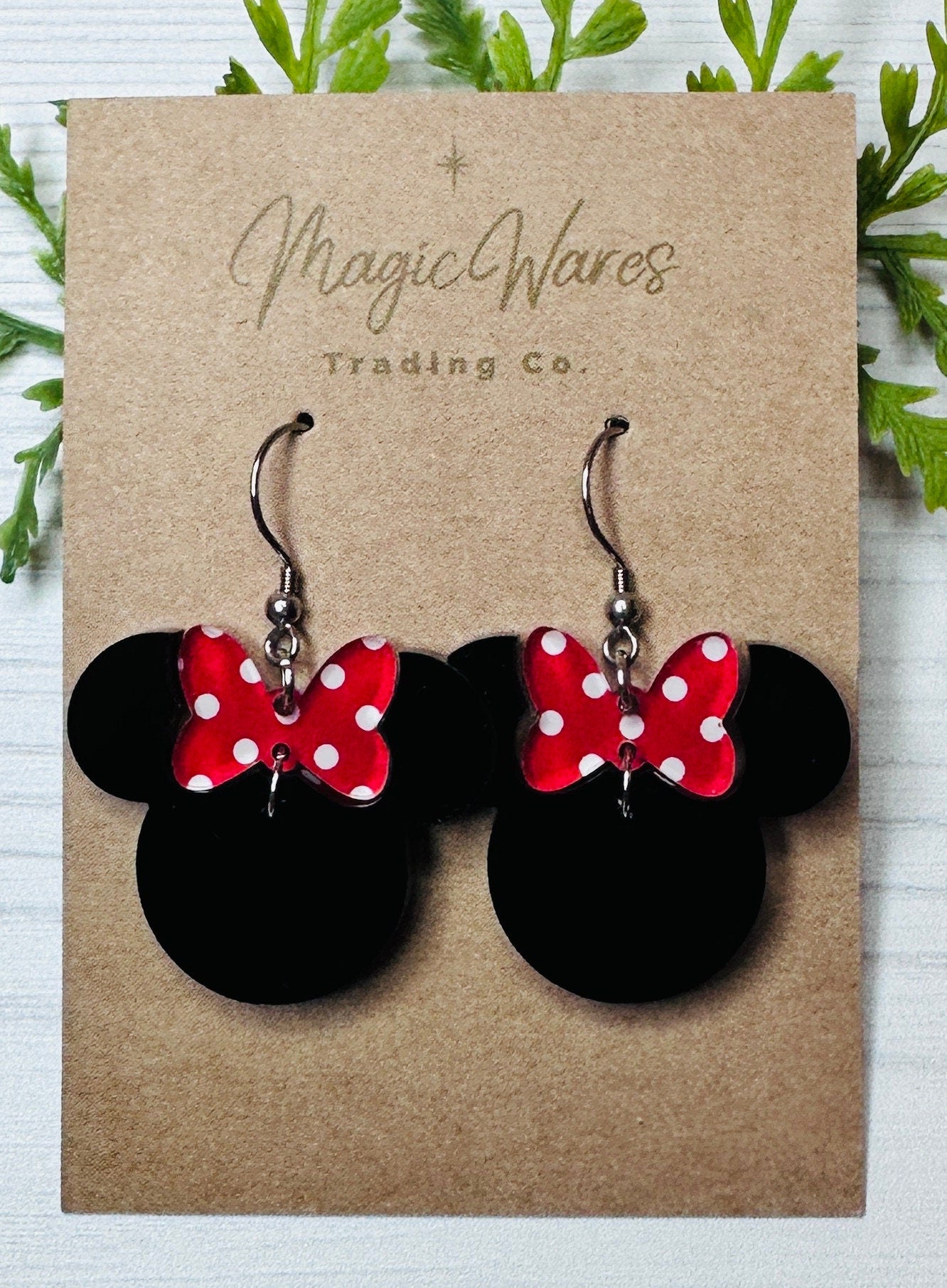 Polka Dot Minnie Bow Dangle Earrings, Laser cut Black Acrylic Earrings handmade polk dot bow black earrings