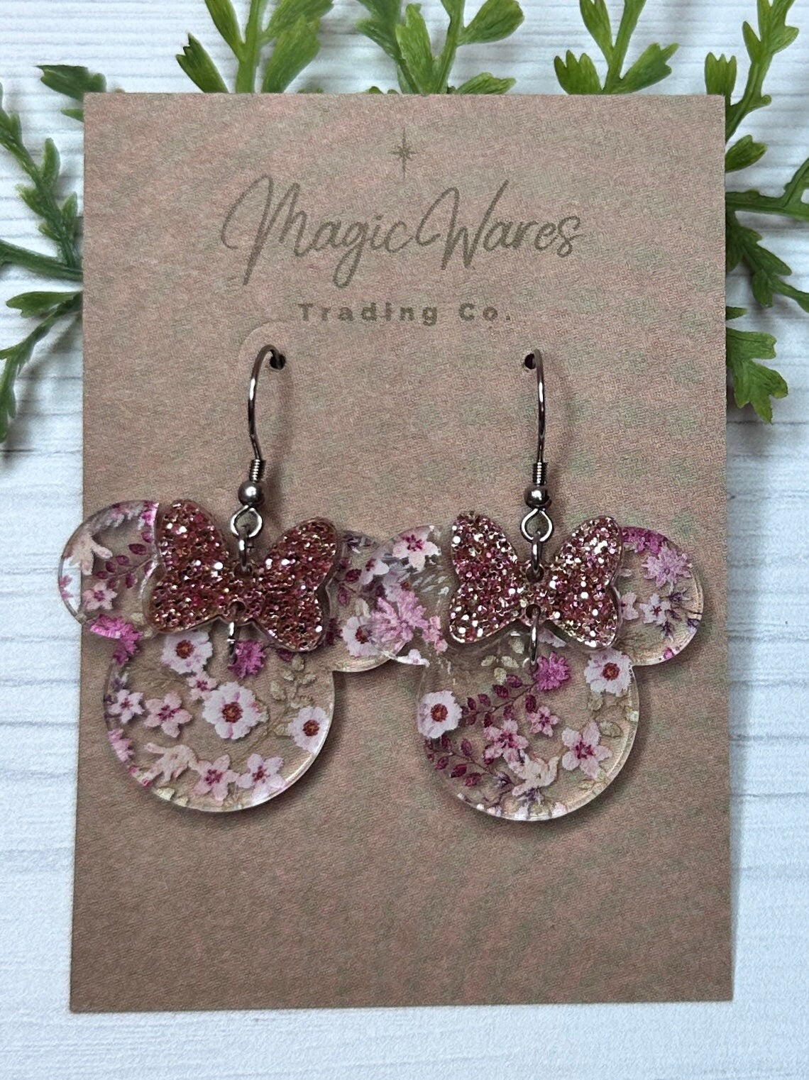 Rose Floral with Rose Gold glitter Bow, Glitter Bow Dangle Earrings, Laser cut Glitter Acrylic Earrings Handmade Pink Floral Earrings