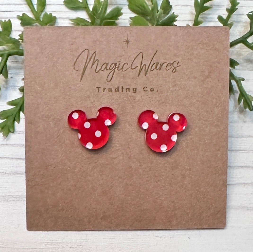 Red Polka Dot Stud Earring, Red pattern acrylic laser cut post earrings, Christmas earrings Very Merry Christmas Party earrings