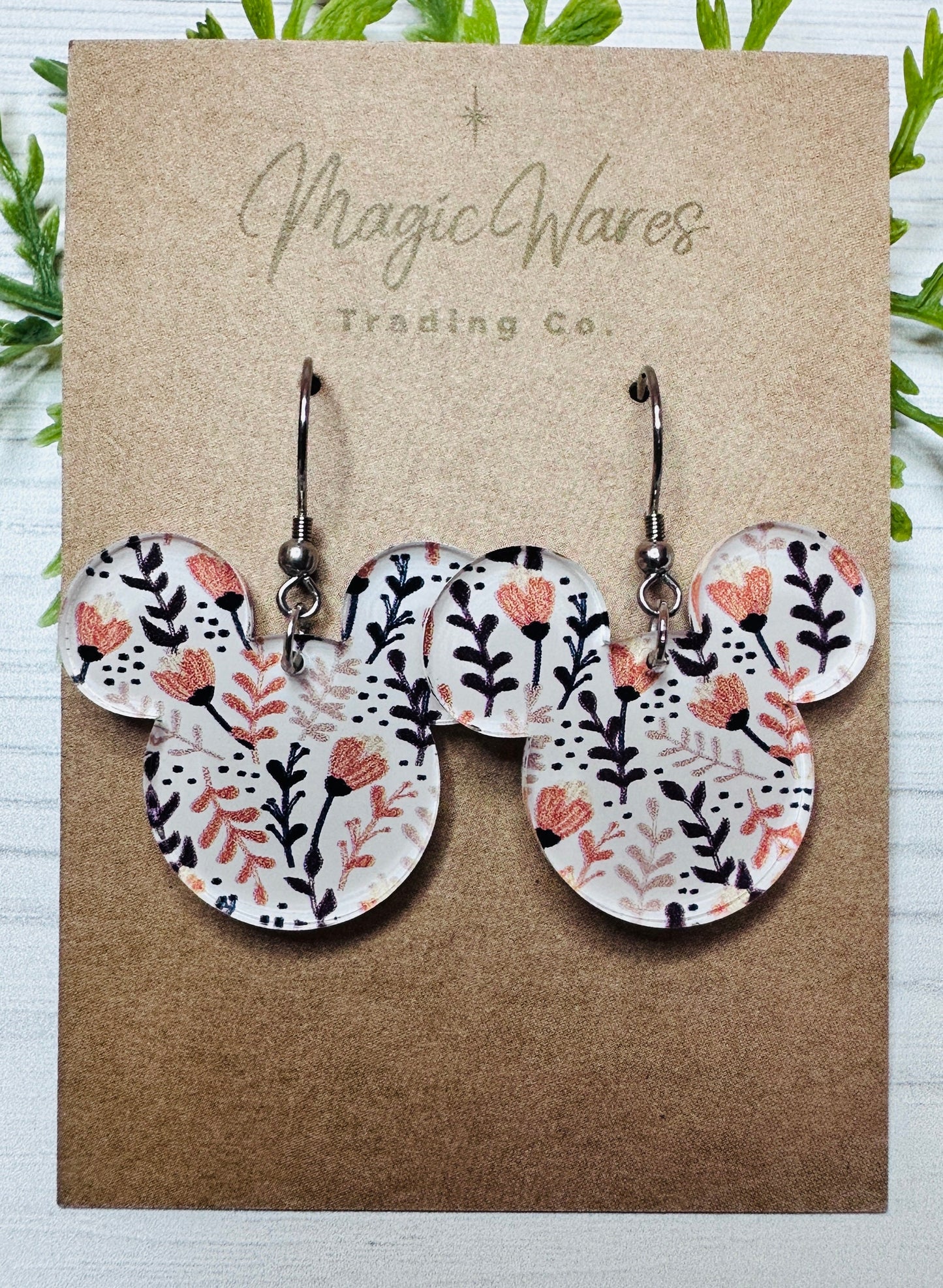 White Fall Floral Mouse Earrings Laser Cut White Floral patterned Crystal Acrylic Earrings, Dangle Earrings Fall Earrings
