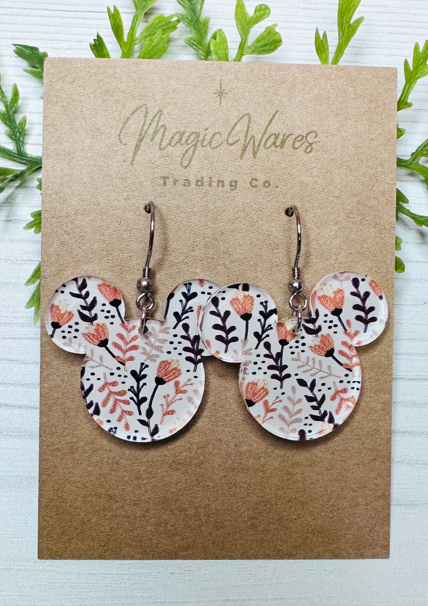 White Fall Floral Mouse Earrings Laser Cut White Floral patterned Crystal Acrylic Earrings, Dangle Earrings Fall Earrings
