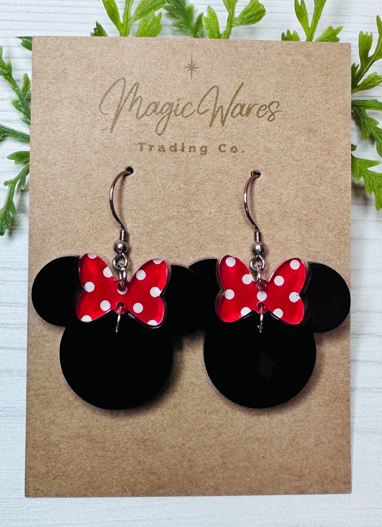 Polka Dot Minnie Bow Dangle Earrings, Laser cut Black Acrylic Earrings handmade polk dot bow black earrings