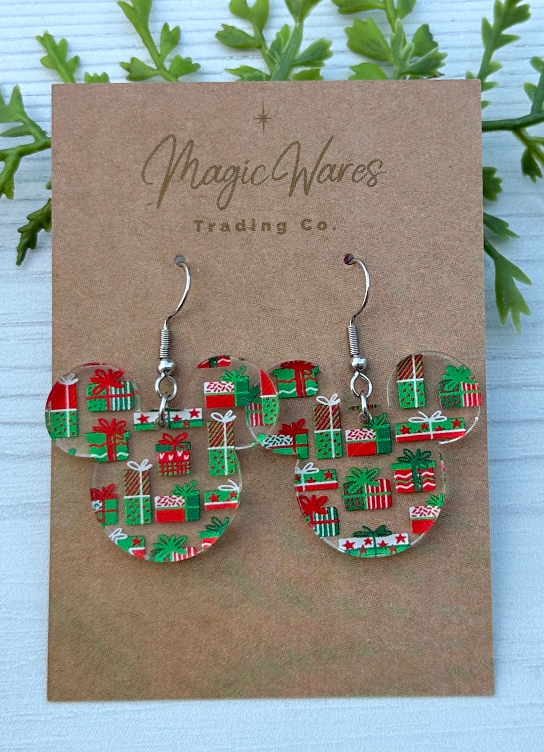 Christmas Presents Laser Cut Christmas Gift patterned Crystal Acrylic Earrings Dangle Earrings, Christmas Earrings Christmas Party Earrings