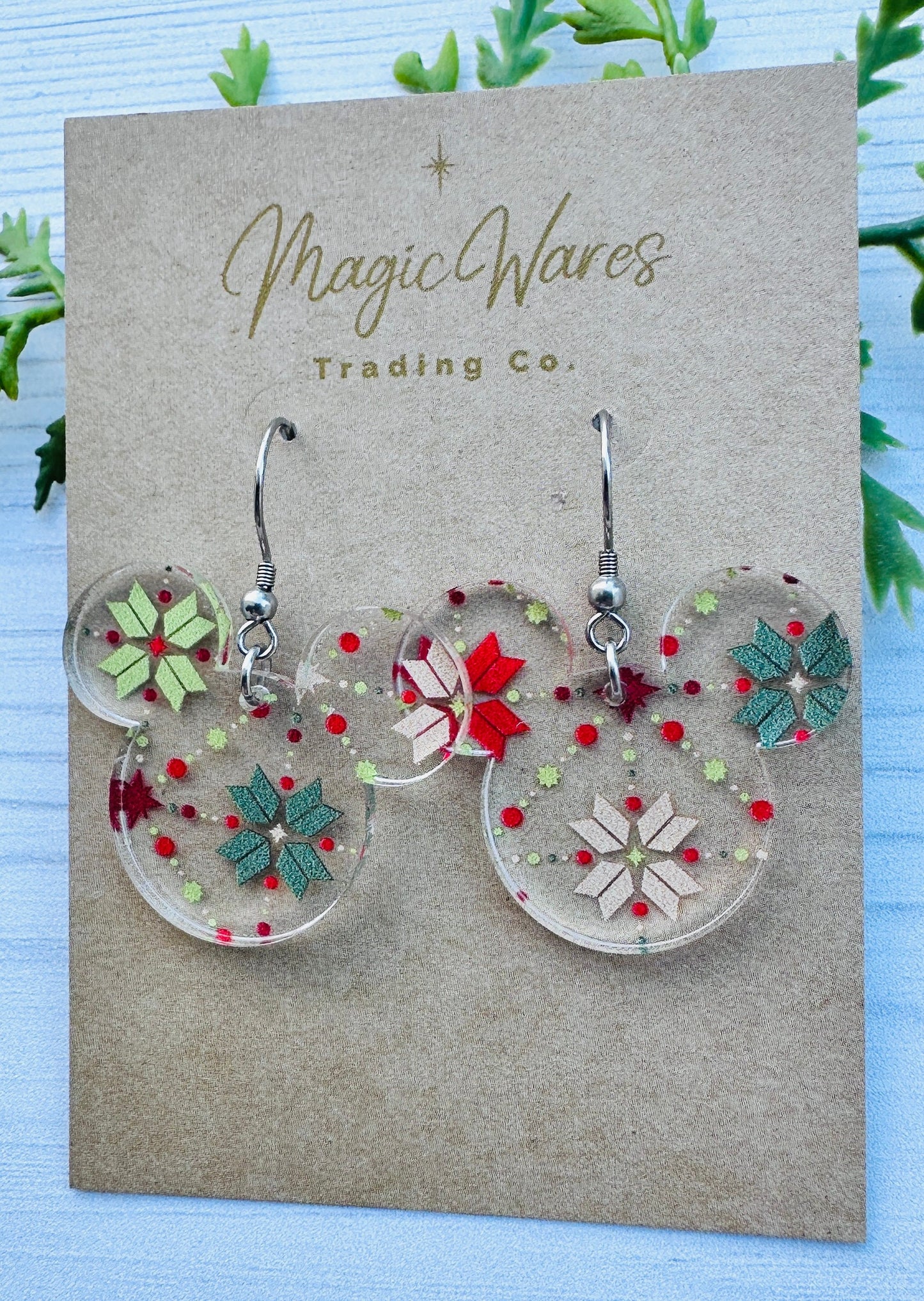 Christmas Quilt Dangle Earrings Laser Cut Christmas Earrings Quilt patterned Crystal Acrylic Earring Christmas Earrings Very Merry Christmas
