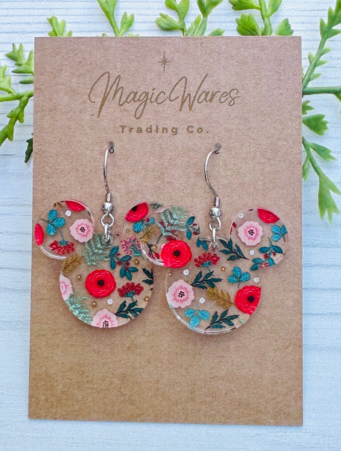 Carnations Floral Pattern, Laser Cut Carnations Flower patterned Crystal Acrylic Dangle Floral Earrings Winter Floral Christmas Carnations