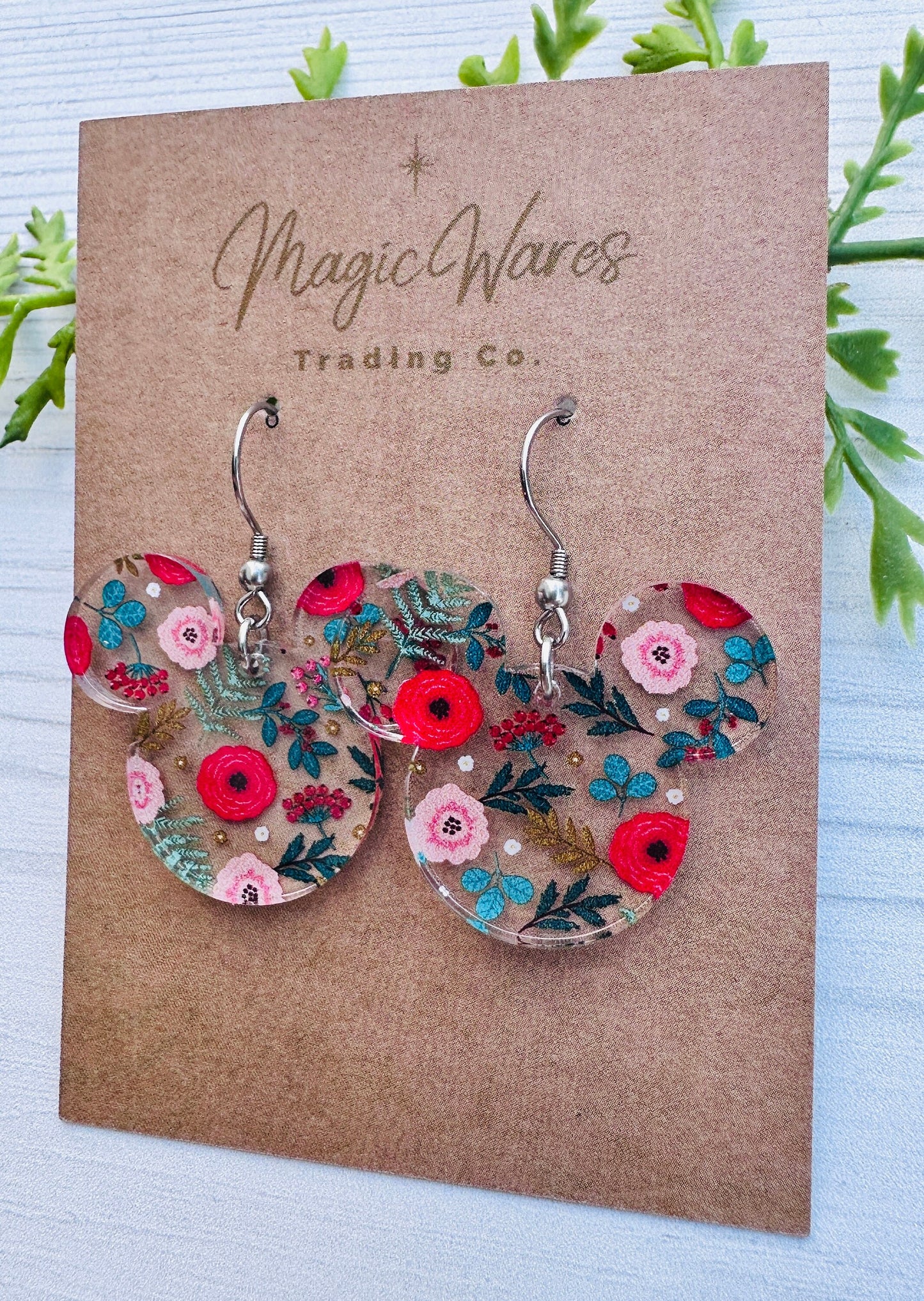 Carnations Floral Pattern, Laser Cut Carnations Flower patterned Crystal Acrylic Dangle Floral Earrings Winter Floral Christmas Carnations
