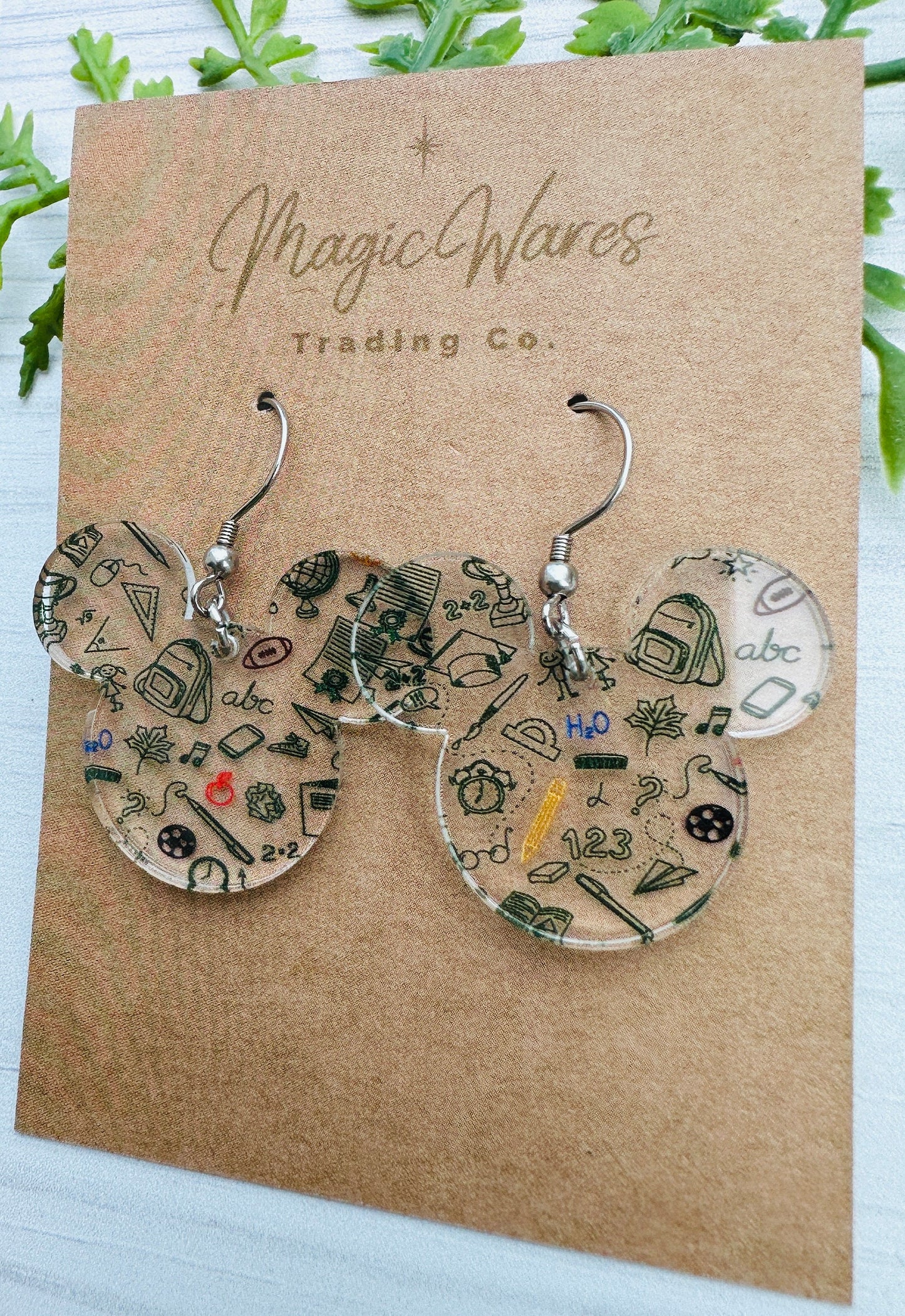 Back to School Mouse head Laser cut School Patterned Crystal Acrylic Earrings Back to school earrings gift for teacher