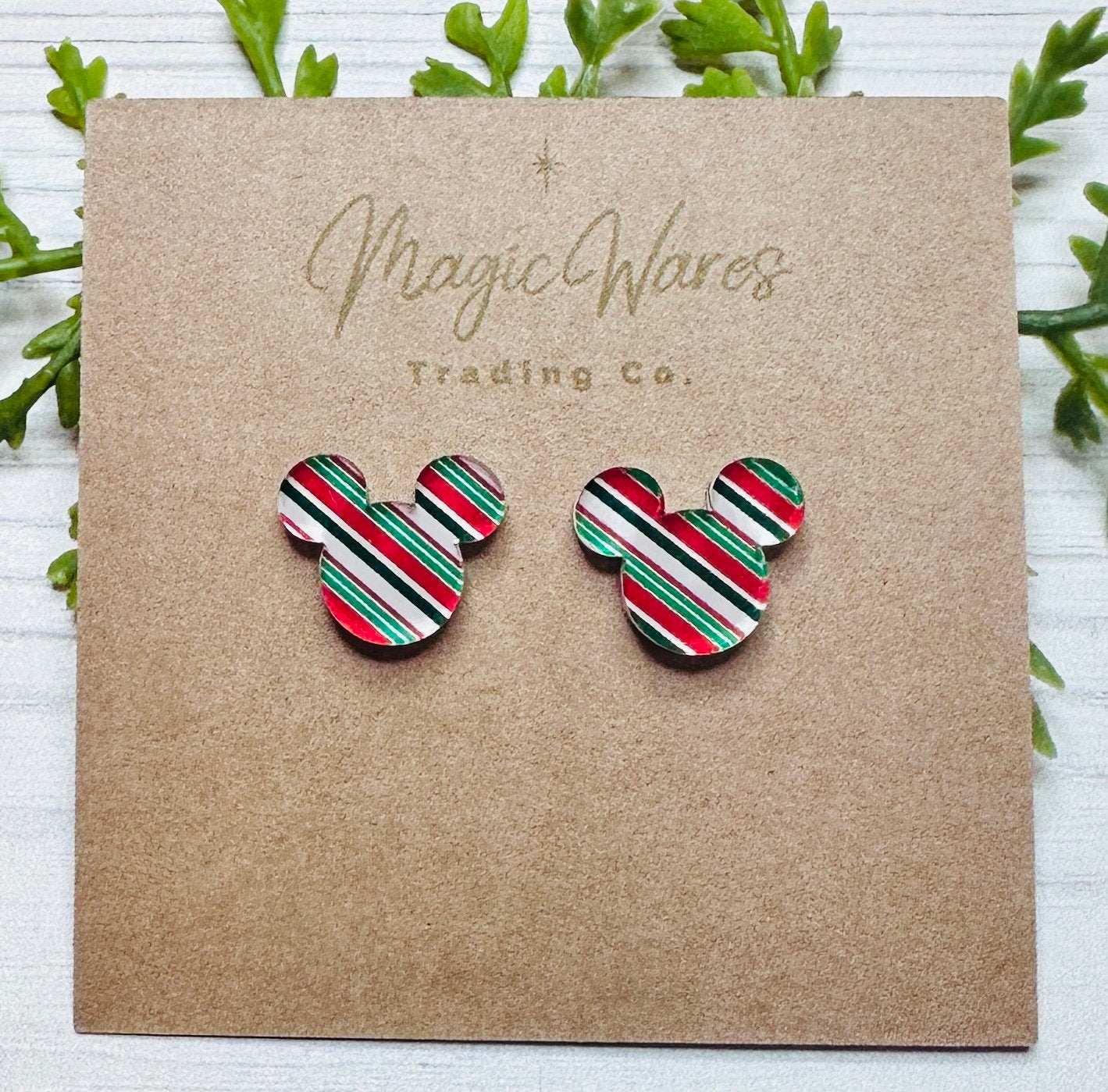 Green Candy Cane Stripe Stud, Candy Cane pattern acrylic laser cut post earrings, Christmas earrings Very Merry Christmas Party earrings