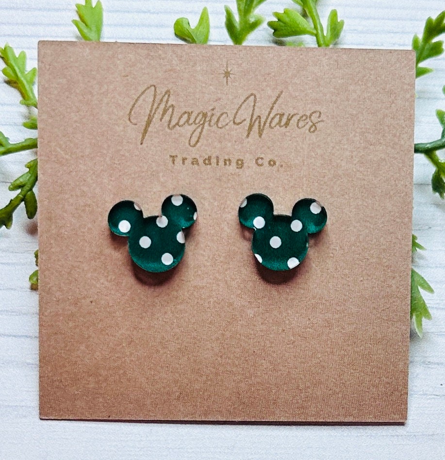 Green Polka Dot Stud Earring, Green pattern acrylic laser cut post earrings, Christmas earrings Very Merry Christmas Party earrings