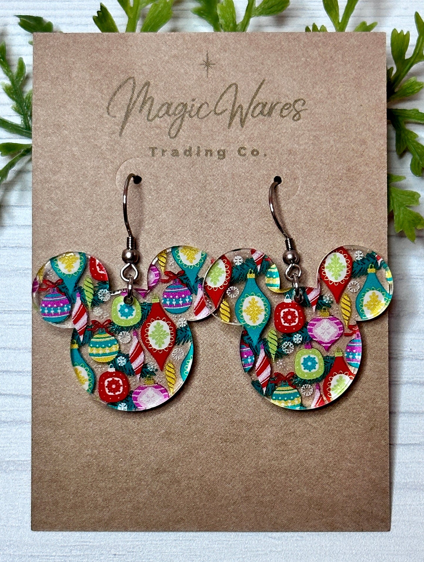 Vintage Ornaments Laser Cut Christmas Earrings, Ornament patterned Crystal Acrylic Dangle Earrings Christmas Earrings Very Merry Christmas