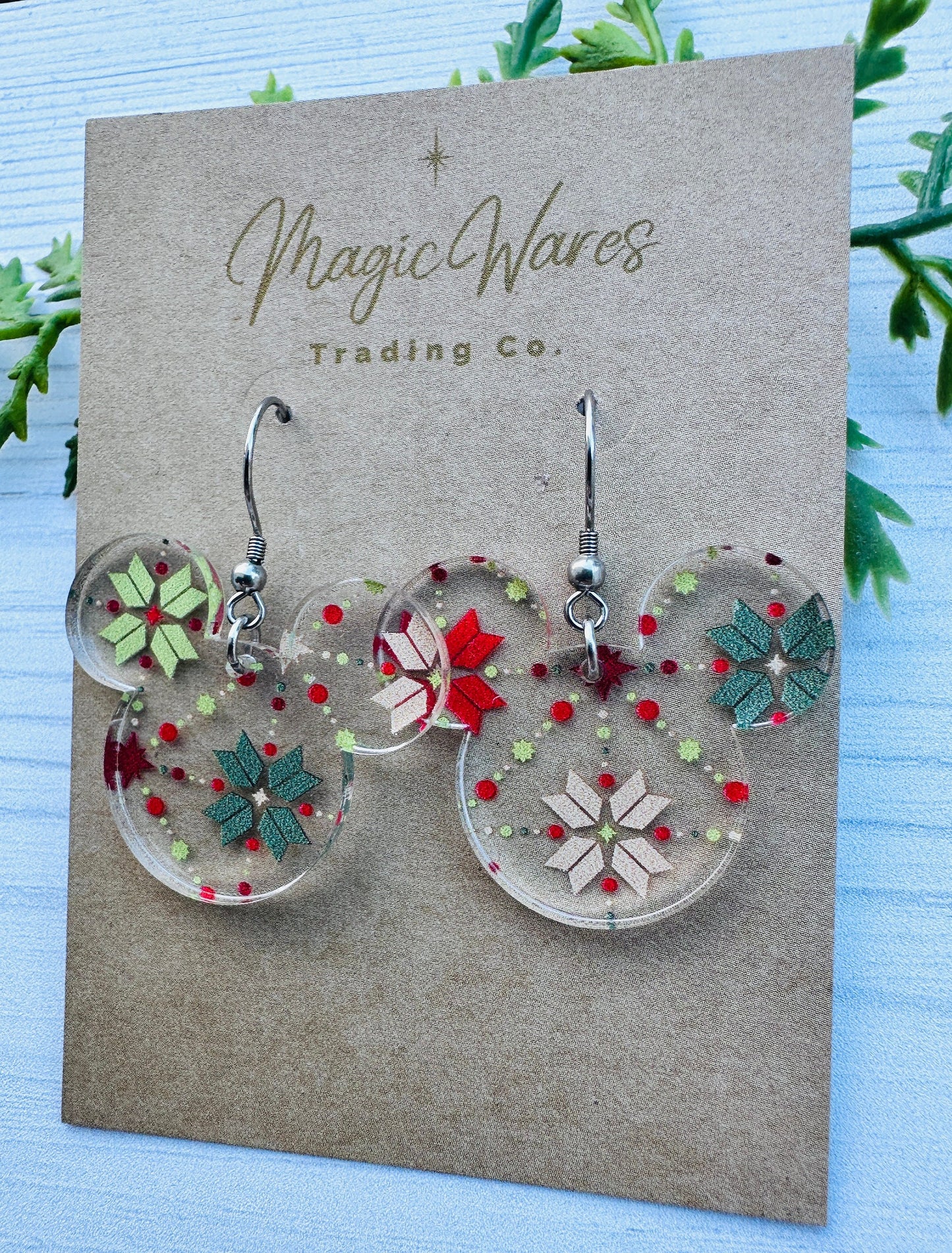 Christmas Quilt Dangle Earrings Laser Cut Christmas Earrings Quilt patterned Crystal Acrylic Earring Christmas Earrings Very Merry Christmas