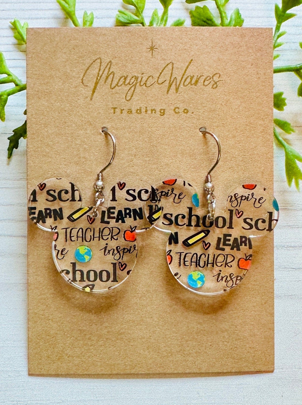 Teacher Inspired Mouse head Laser cut School Words Patterned Crystal Acrylic Earrings Back to school earrings gift for teacher