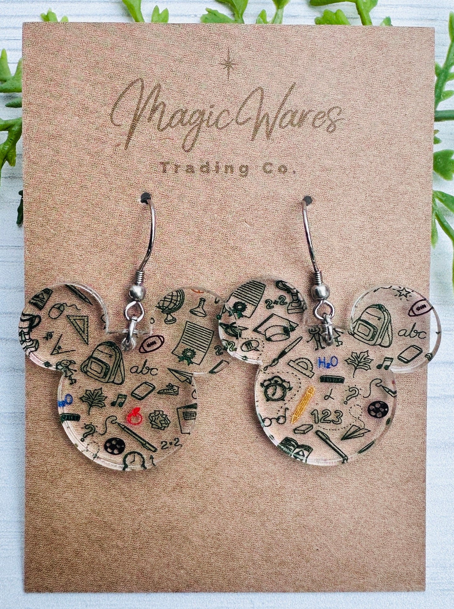 Back to School Mouse head Laser cut School Patterned Crystal Acrylic Earrings Back to school earrings gift for teacher
