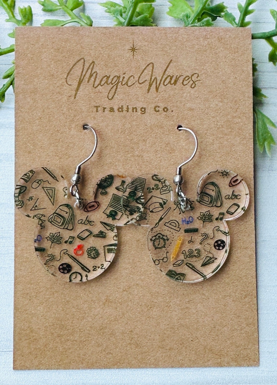 Back to School Mouse head Laser cut School Patterned Crystal Acrylic Earrings Back to school earrings gift for teacher