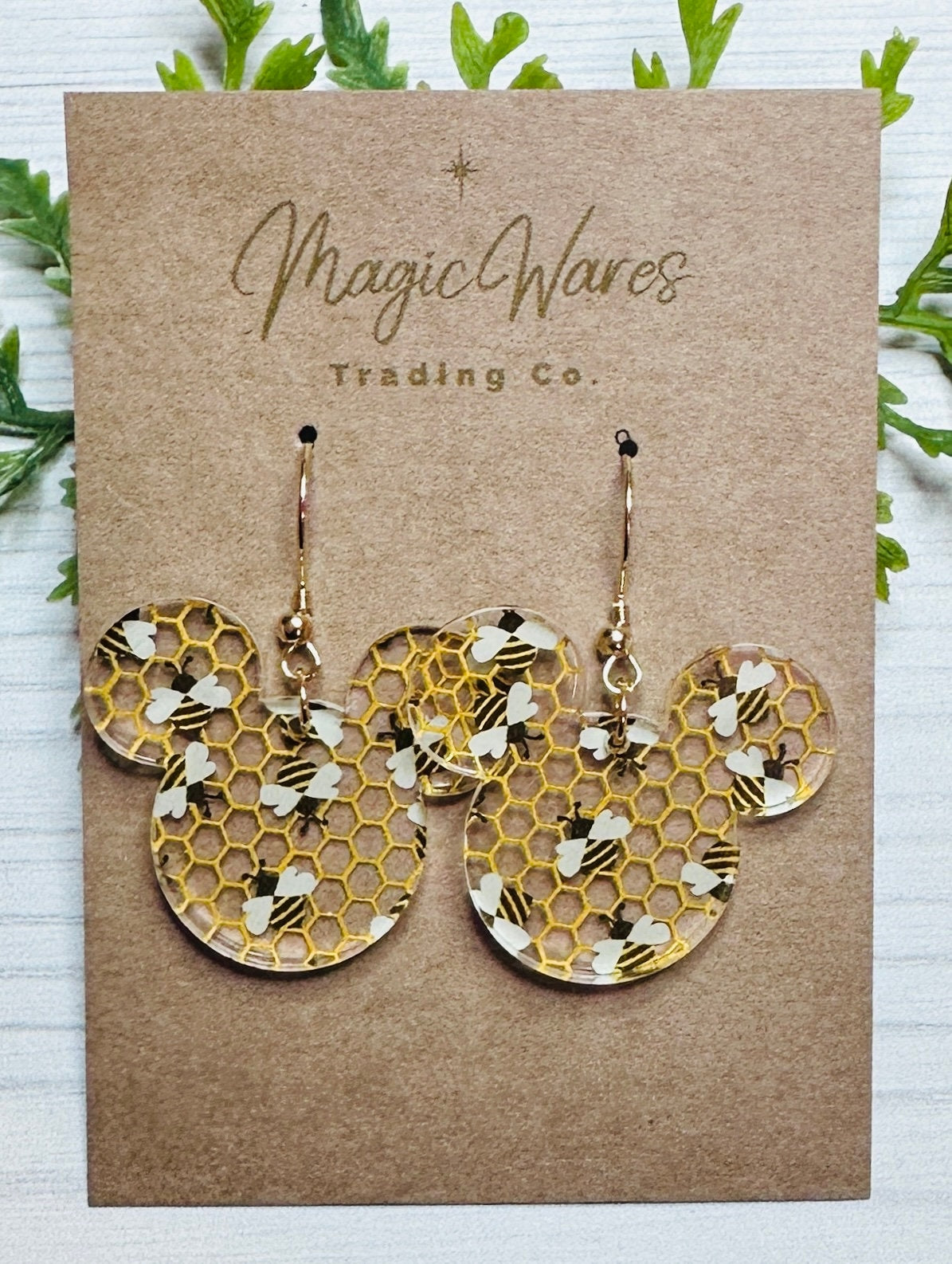Honey Bee Mouse Laser Cut Crystal Acrylic Earrings Dangle Earrings HoneyComb Bee Pattern acrylic earrings Pooh inspired earrings
