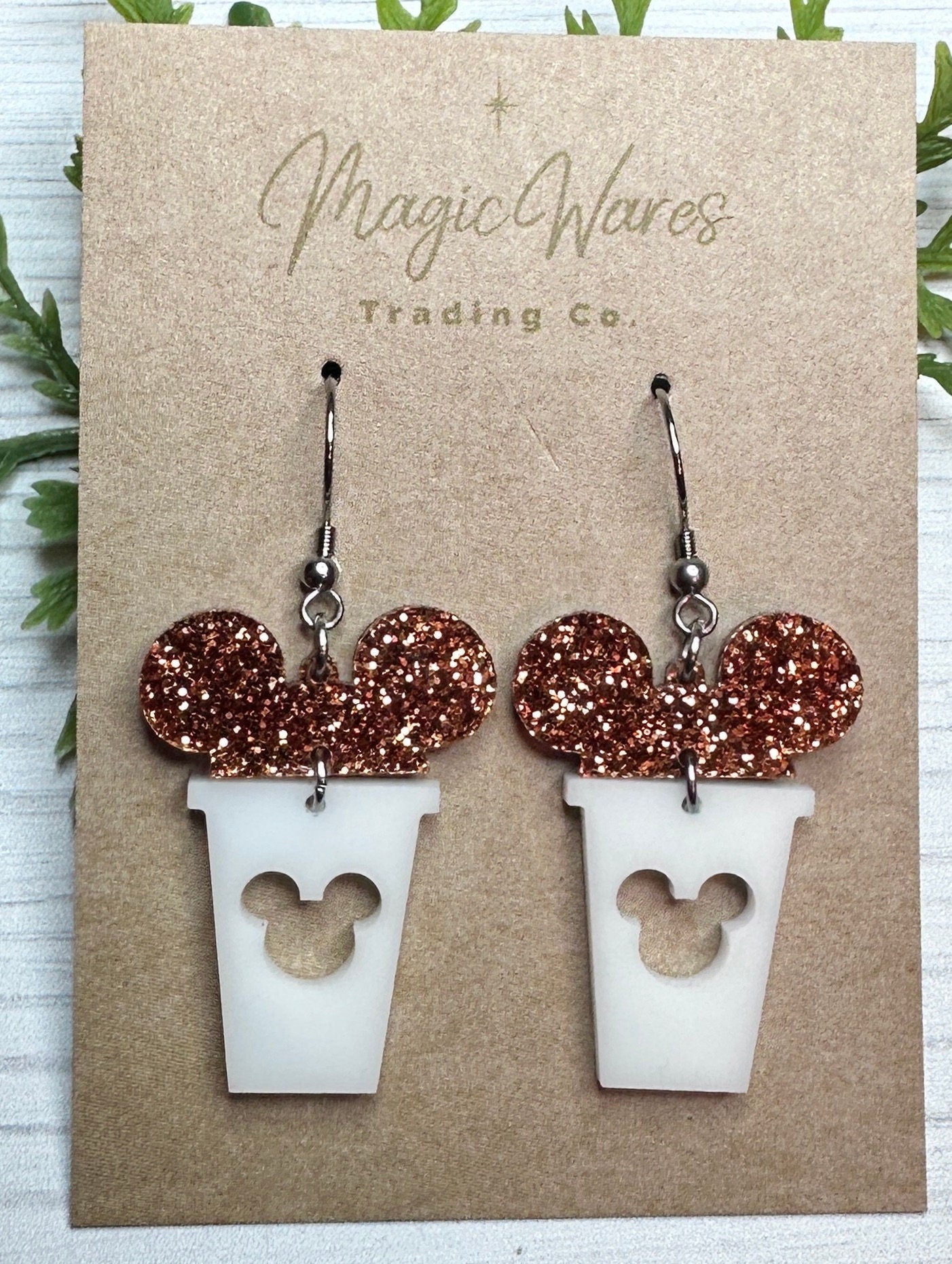 Pumpkin Spice Glitter Mouse ears Coffee cup, Laser cut Orange glitter and White Acrylic Earrings Fall Earrings PSL Cup Earrings