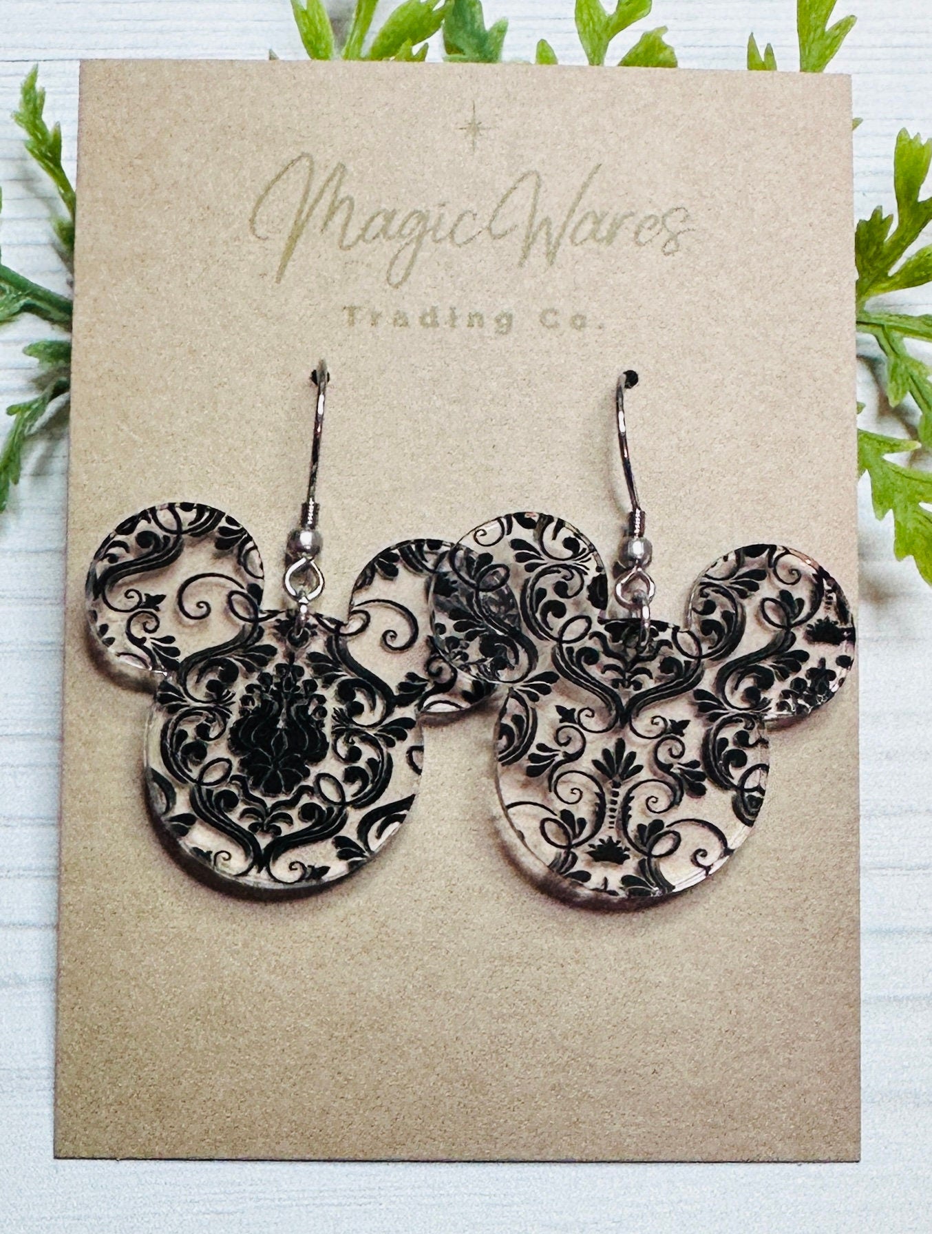 Gothic Wallpaper Mouse Laser Cut Acrylic Earrings Dangle Earrings Victorian Wallpaper Pattern acrylic earrings Haunted mansion inspired