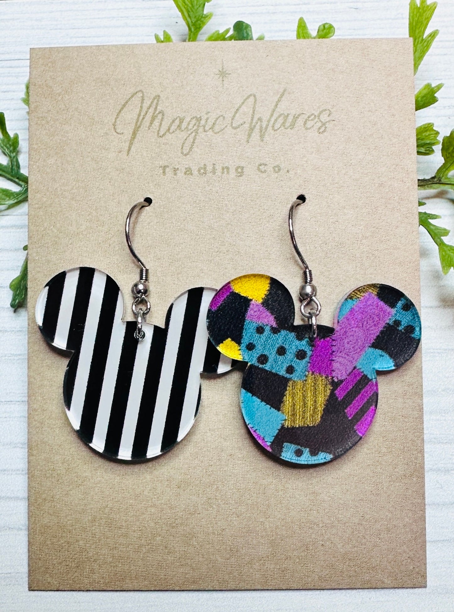 Jack and Sally Mouse Laser Cut Acrylic Earrings Dangle Earrings Black and white acrylic earrings NBC Earrings Halloween earrings