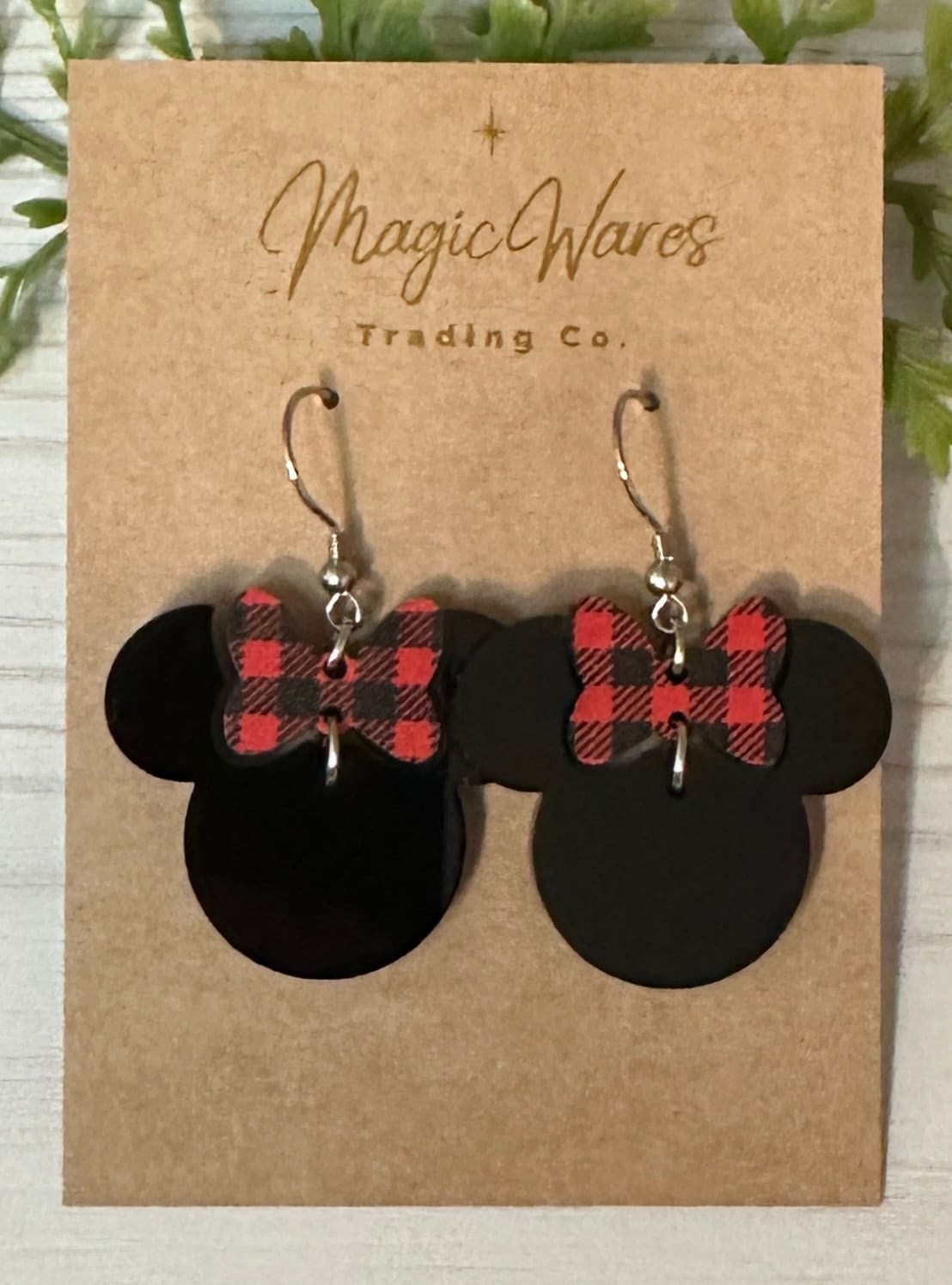 Red Plaid Minnie Bow Dangle Earrings, Laser cut Black Acrylic Earrings Buffalo plaid bow black earrings Christmas Earrings, Fall Earrings