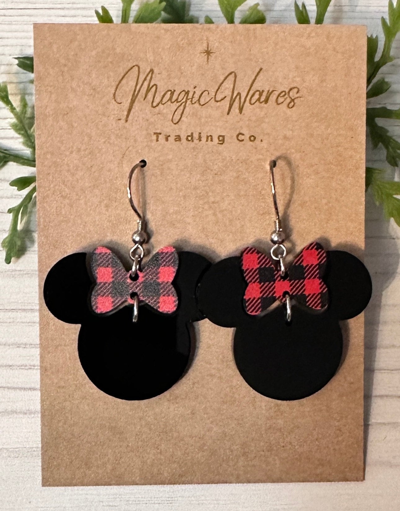 Red Plaid Minnie Bow Dangle Earrings, Laser cut Black Acrylic Earrings Buffalo plaid bow black earrings Christmas Earrings, Fall Earrings