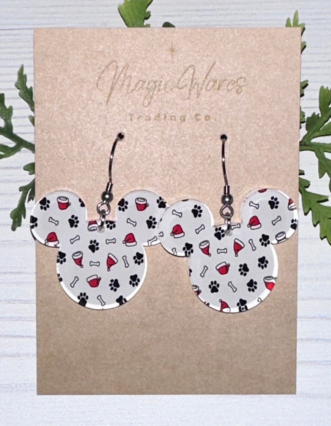 Santa Paw Prints Laser Cut Christmas Paw Prints patterned Crystal Acrylic Earrings, Dangle Earrings Christmas Earrings