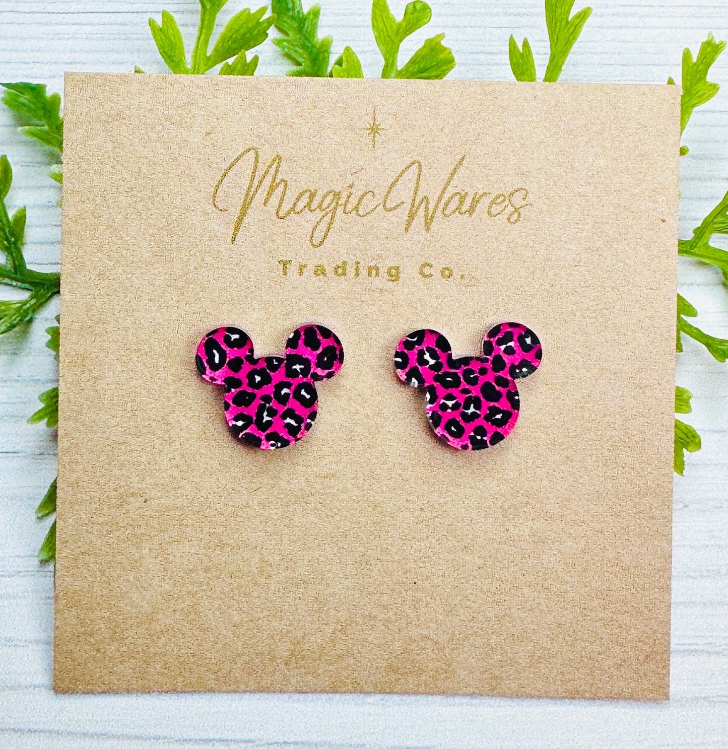 Pink Leopard Stud Laser cut Crystal Acrylic Earrings Pierced earlobe hypoallergenic post back, Animal Kingdom Earrings Leopard post earrings