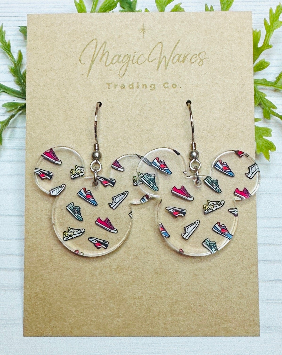 Marathon Mouse Laser Cut Running Shoe Patterned Acrylic Dangle Earrings, Princess Half Marathon Wine and Dine Half Marathon Runner earrings