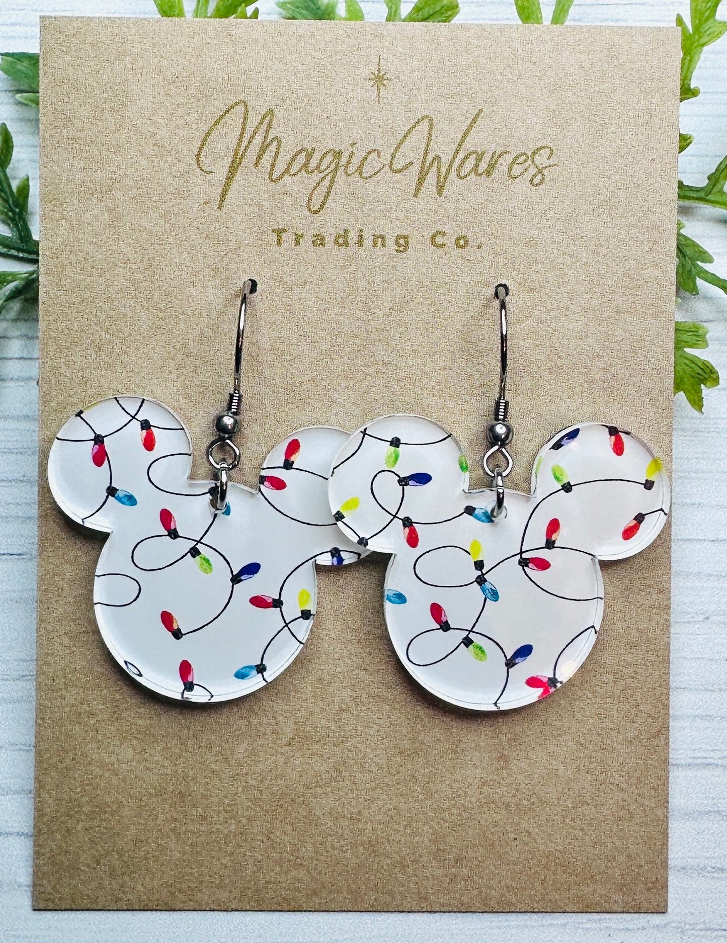 Christmas Lights, Laser Cut Christmas Light String patterned Crystal Acrylic Earrings, Dangle Earrings, Christmas Earrings