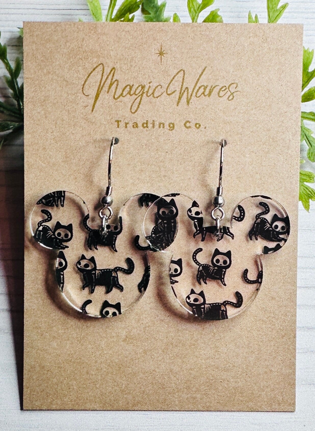 Skeleton Cats Laser Cut Acrylic Earrings Dangle Earrings Crystal acrylic with Skeleton Cat Pattern Halloween earrings