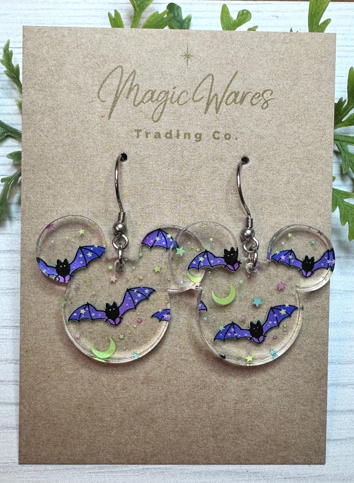Neon Bats Laser Cut Acrylic Earrings Dangle Earrings Crystal acrylic with Halloween bat Pattern Halloween earrings