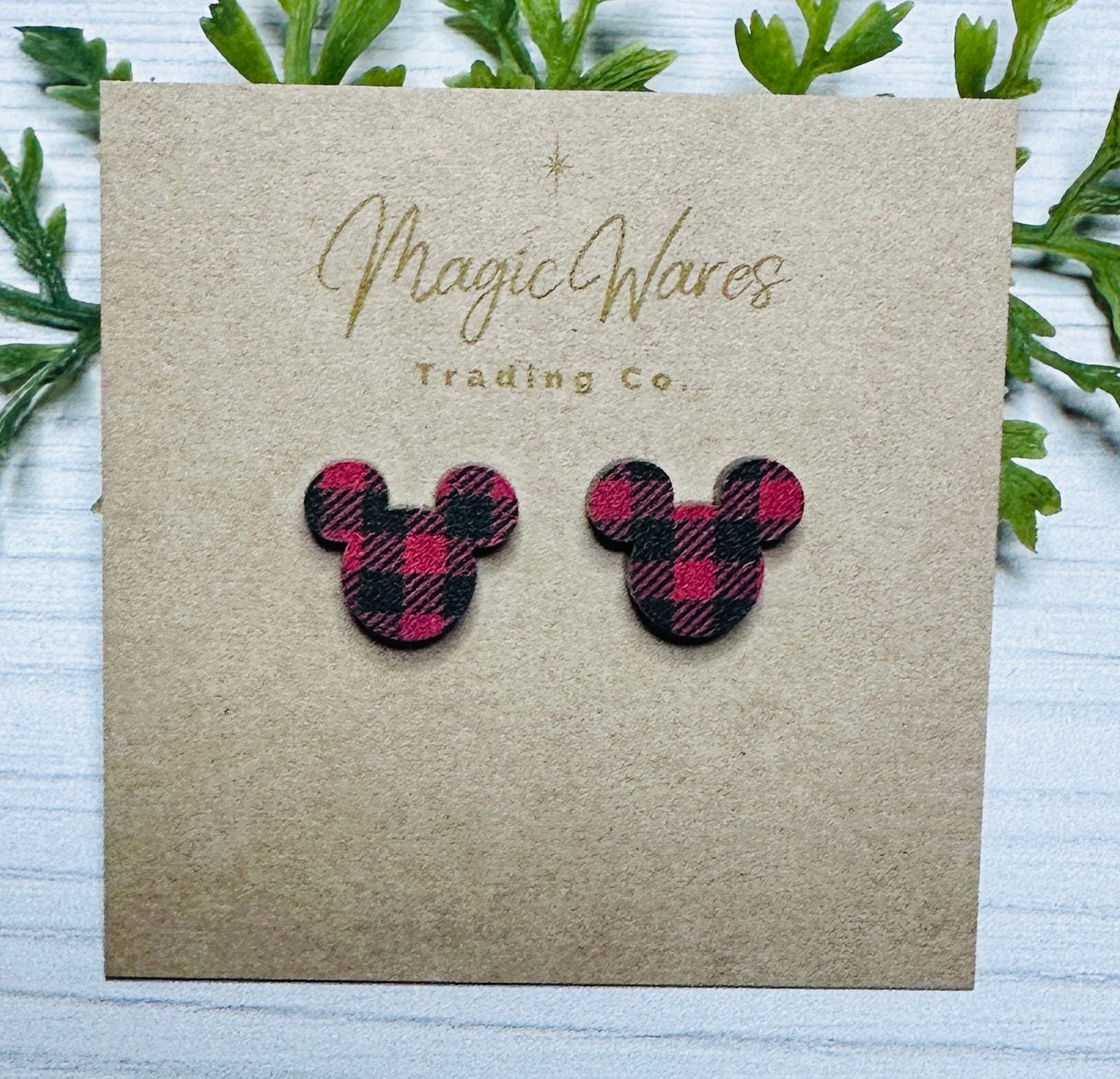Red Buffalo Plaid Stud, Buffalo Plaid pattern black acrylic, Laser cut Earrings, Handmade earrings