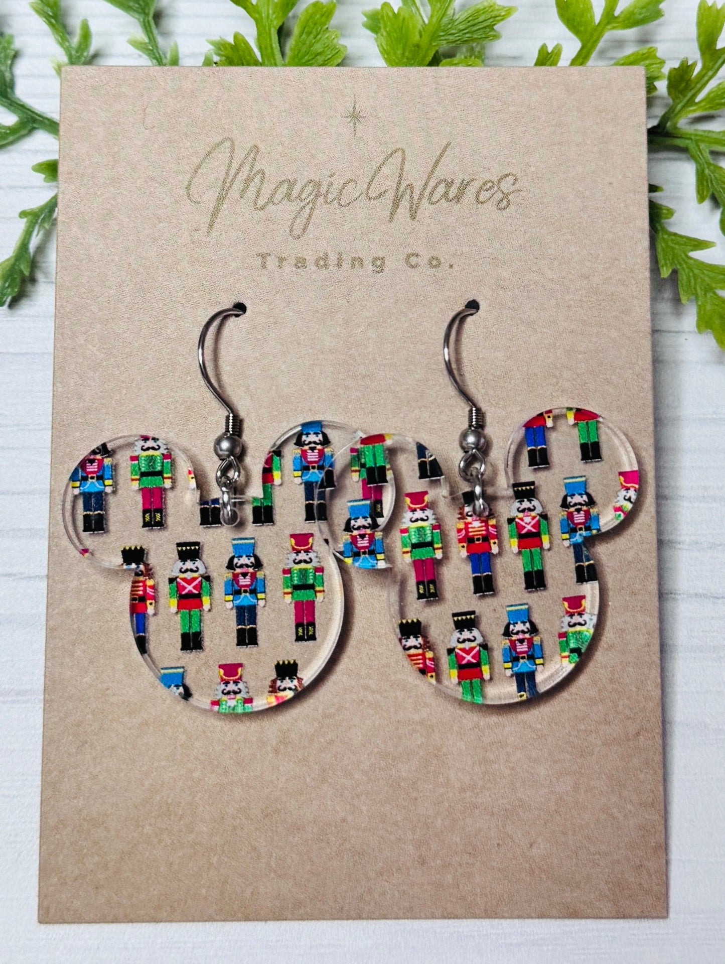 Nutcracker Mouse, Laser Cut Nutcracker patterned Crystal Acrylic Earrings, Dangle Earrings Christmas Earrings, Very Merry Christmas Party